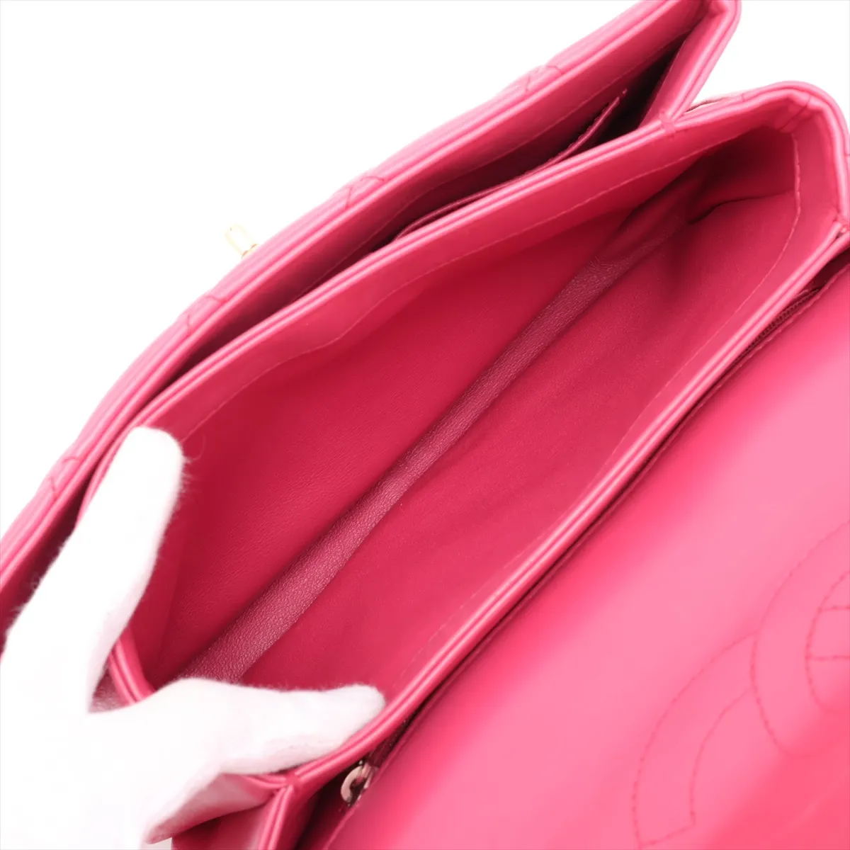 Trendy CC Lambskin 2-Way Handbag, Pink, 26388354, serial number in the 26 range. — view 8