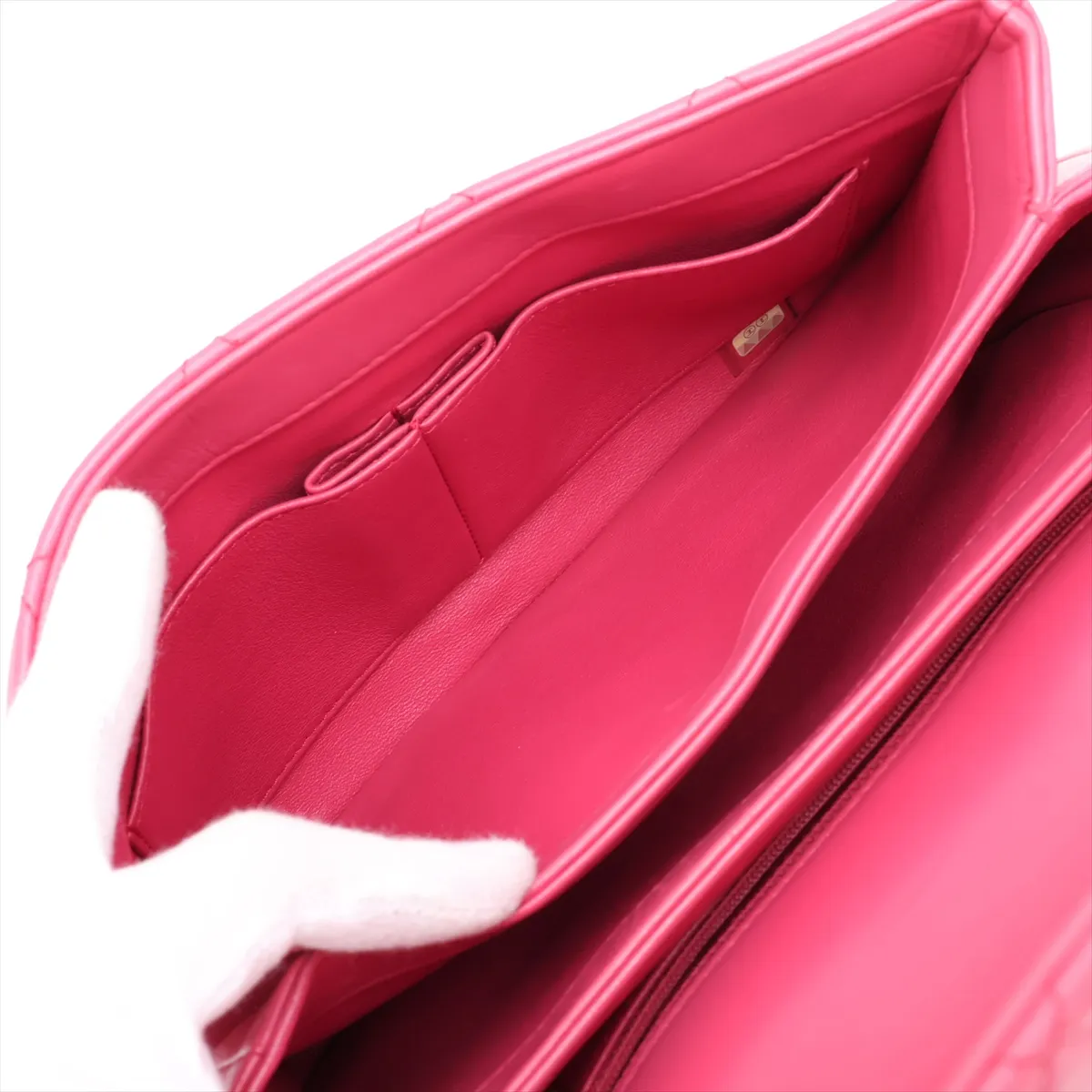 Trendy CC Lambskin 2-Way Handbag, Pink, 26388354, serial number in the 26 range. — view 9