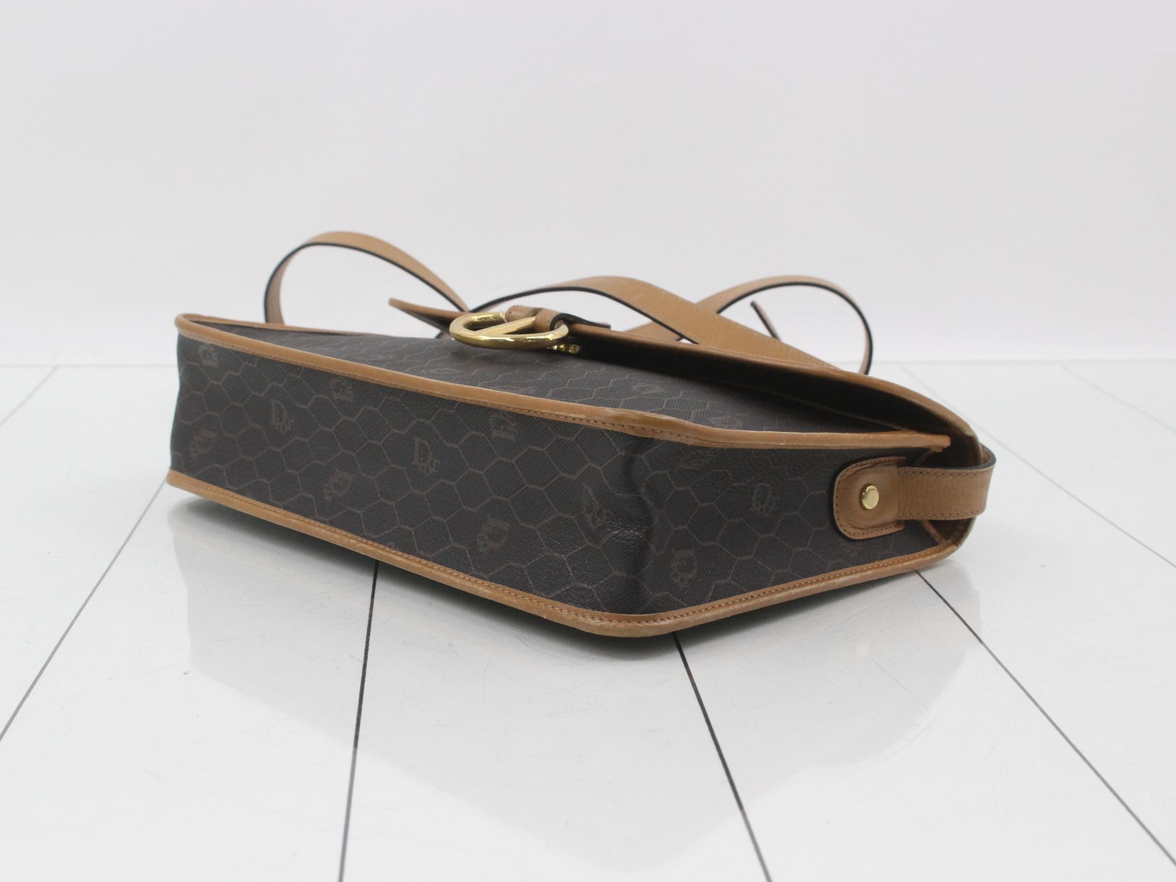 Shoulder bag, honeycomb pattern, PVC canvas, leather, brown — view 6