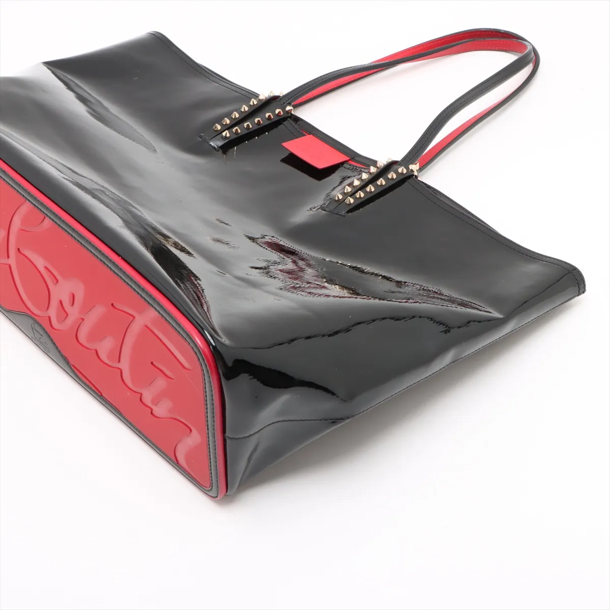 Spike Studs Kabata Patent Leather x Studs Tote Bag Black x Red — view 3