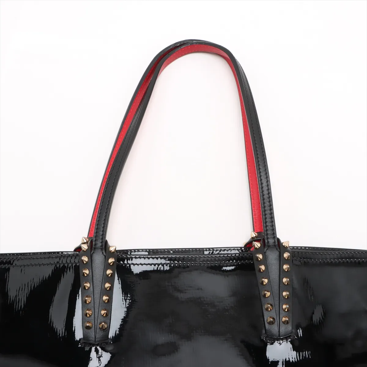 Spike Studs Kabata Patent Leather x Studs Tote Bag Black x Red — view 6