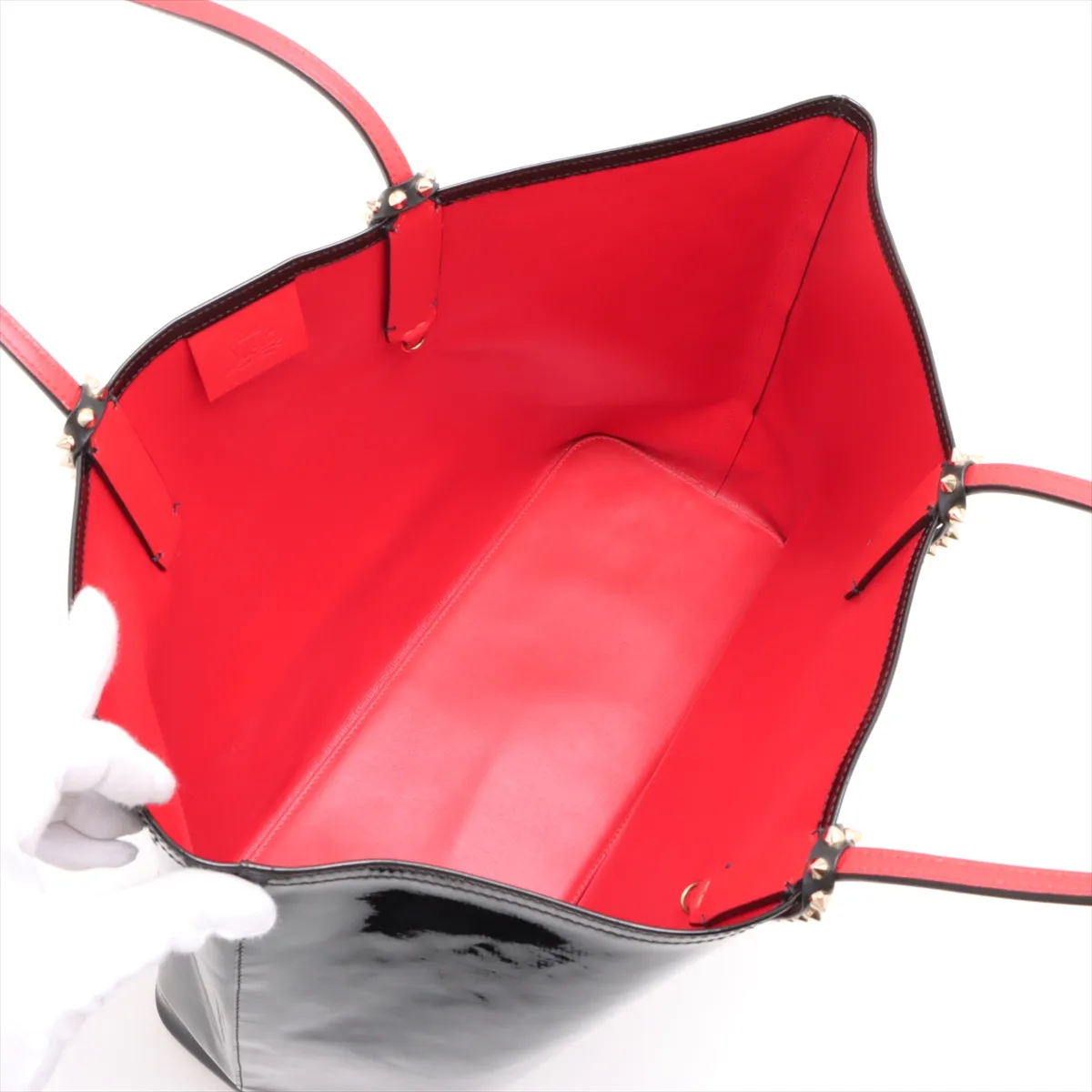 Spike Studs Kabata Patent Leather x Studs Tote Bag Black x Red — view 7