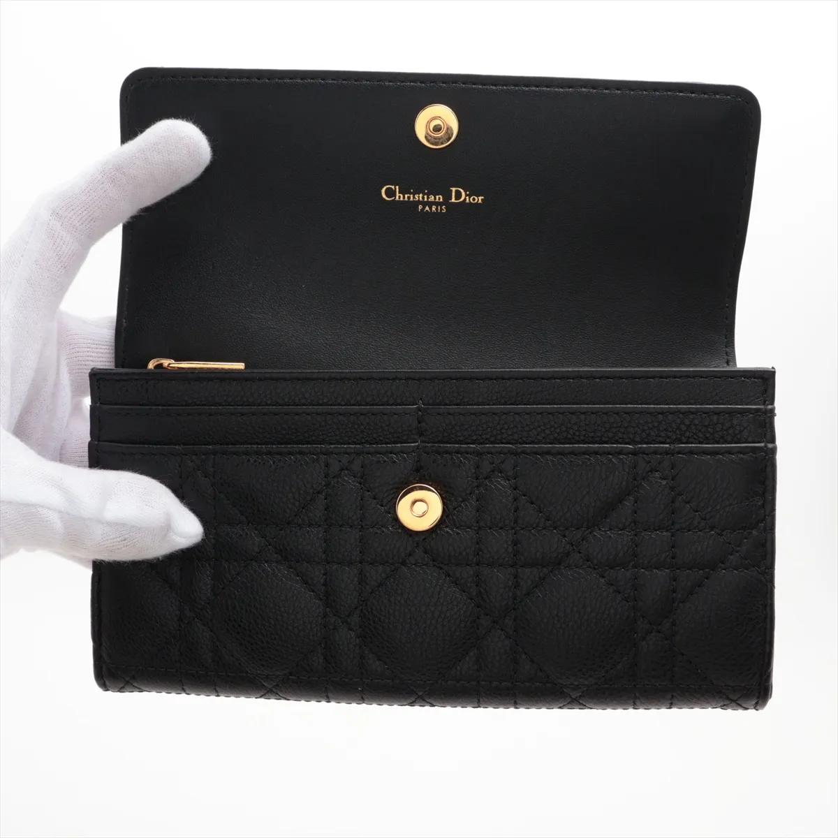 Cannage Caro Leather Long Wallet, Black — view 3