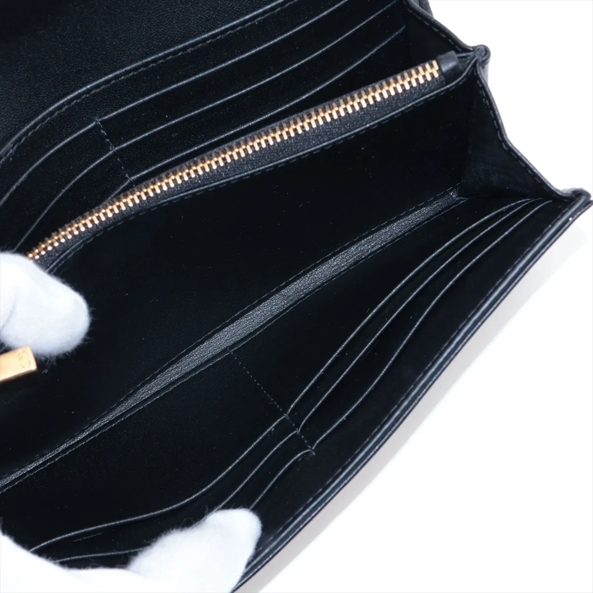 Cannage Caro Leather Long Wallet, Black — view 6