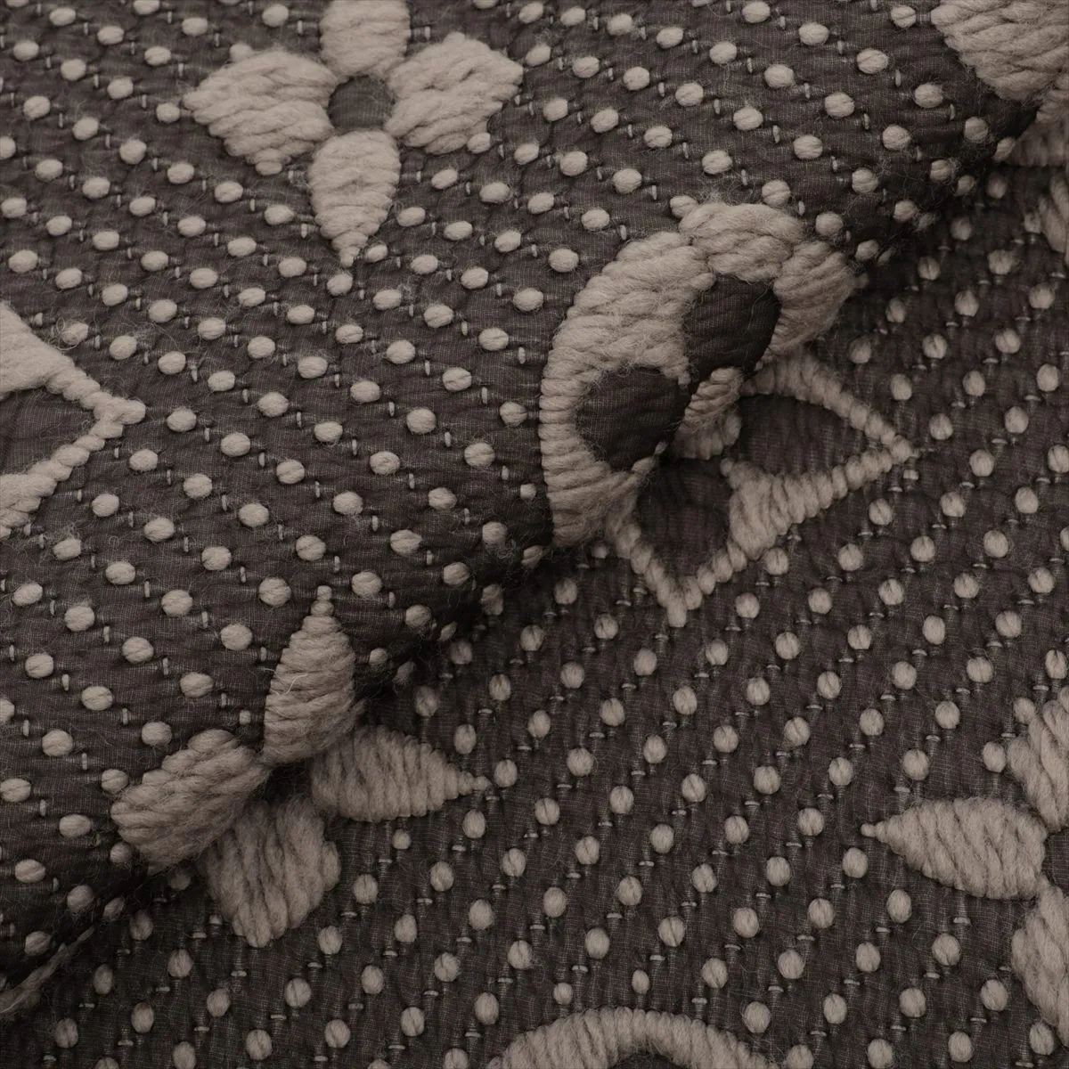 413287 Echarpe Logomania Scarf, Wool x Silk, Gray. Shows signs of wear, — view 2
