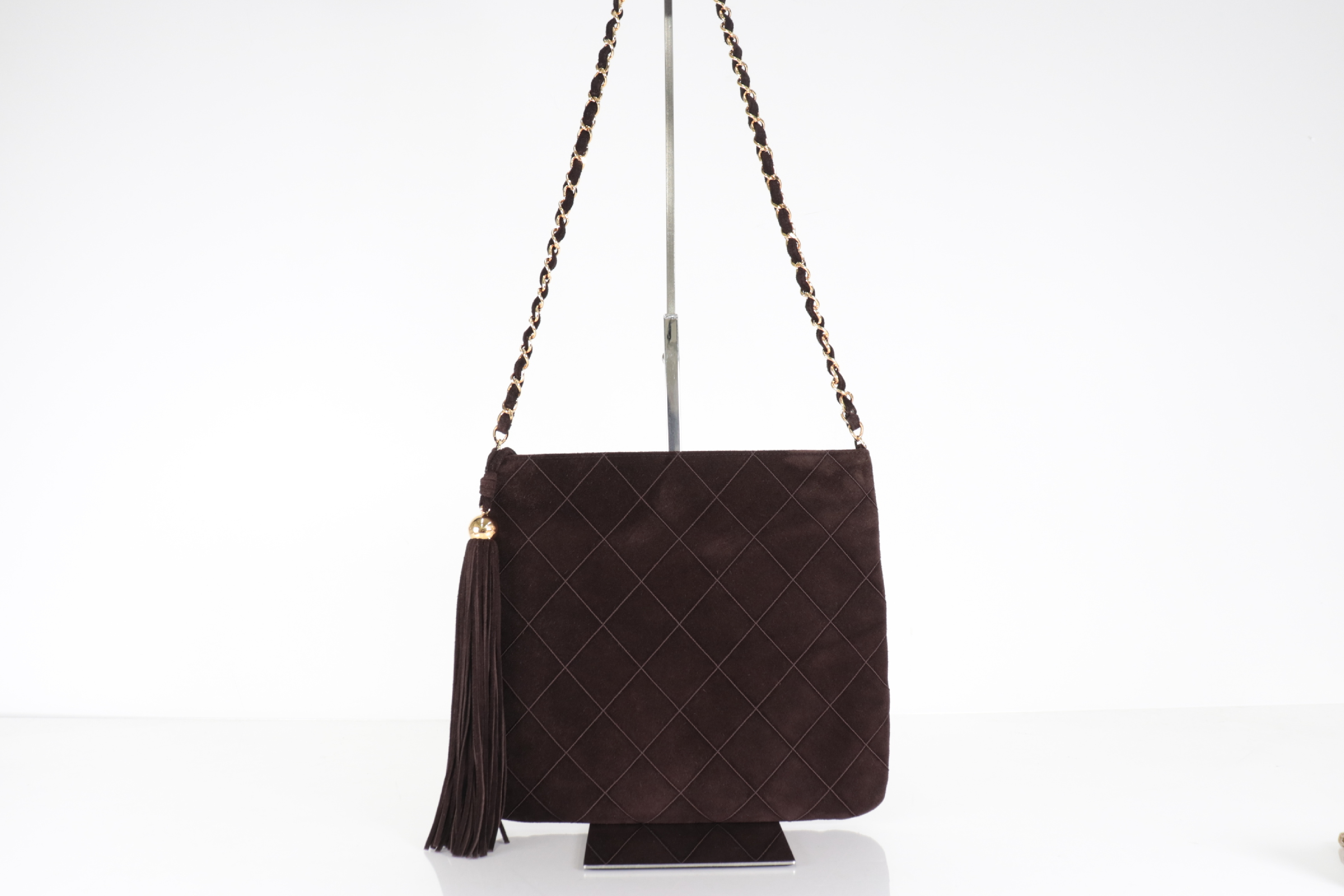 Suede Fringe Chain Shoulder Bag, Brown, Series 5 — view 2