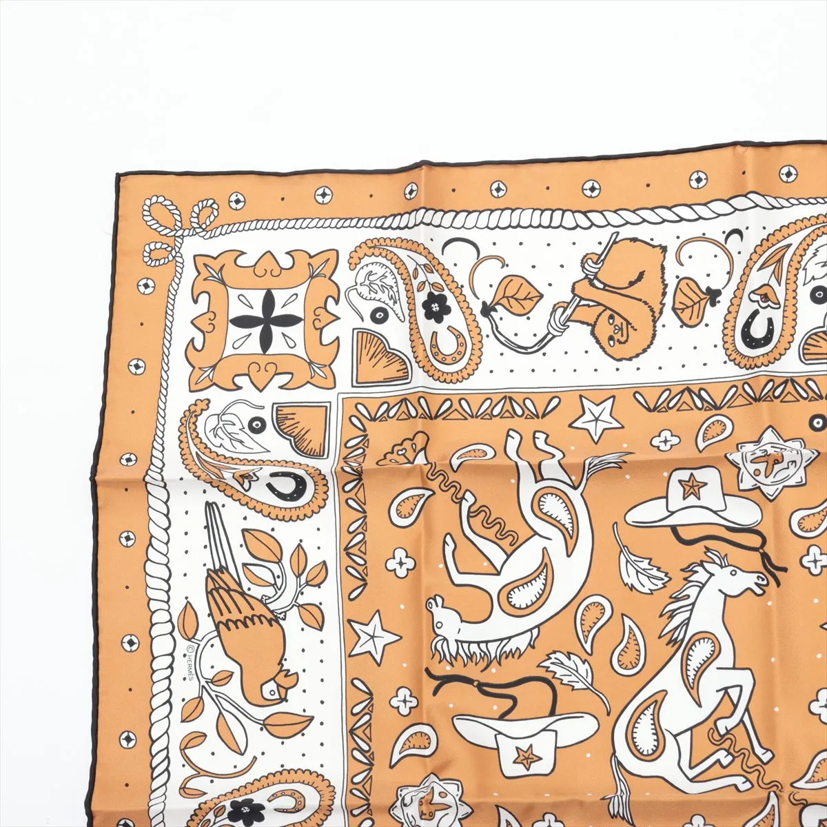 Carre 55 Animal Bandana Scarf, Silk, Beige, with slight thread pulls and paper tag. — view 2