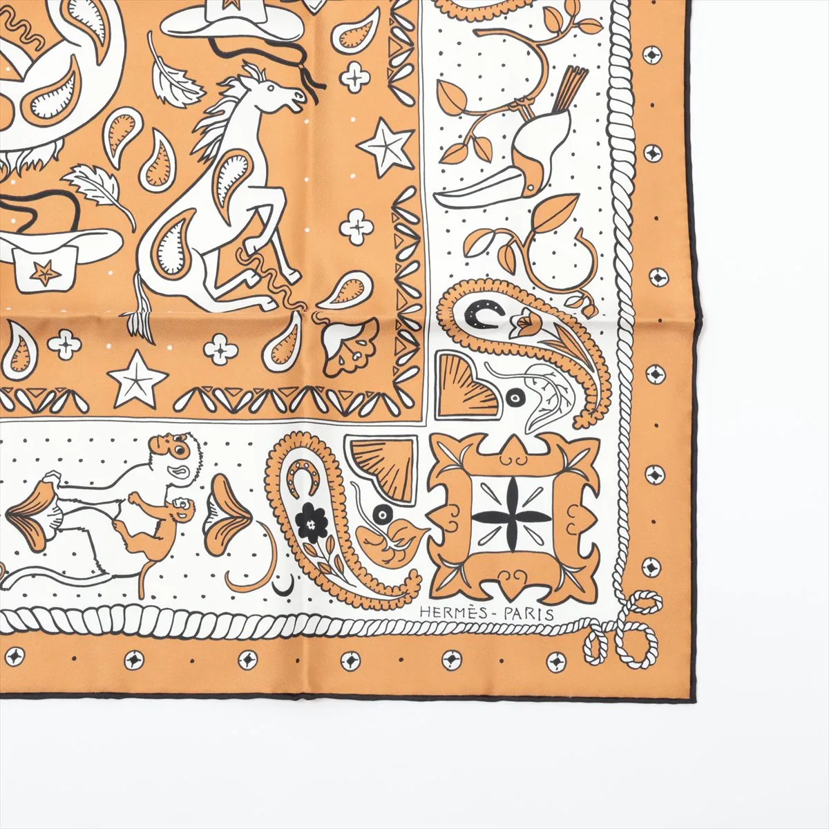 Carre 55 Animal Bandana Scarf, Silk, Beige, with slight thread pulls and paper tag. — view 4