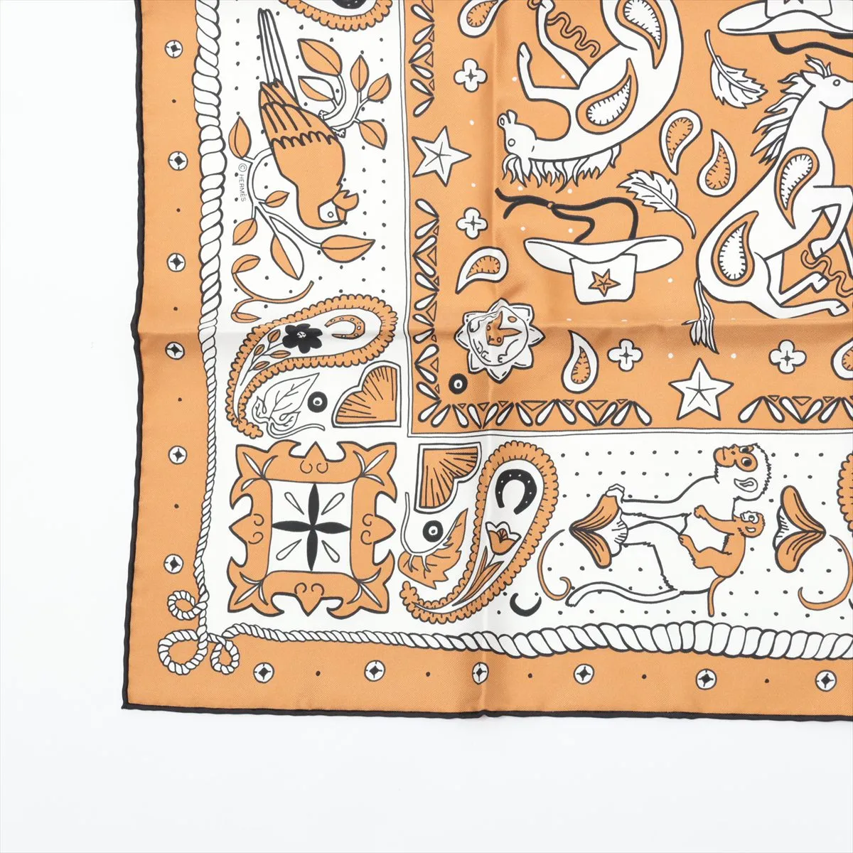 Carre 55 Animal Bandana Scarf, Silk, Beige, with slight thread pulls and paper tag. — view 5