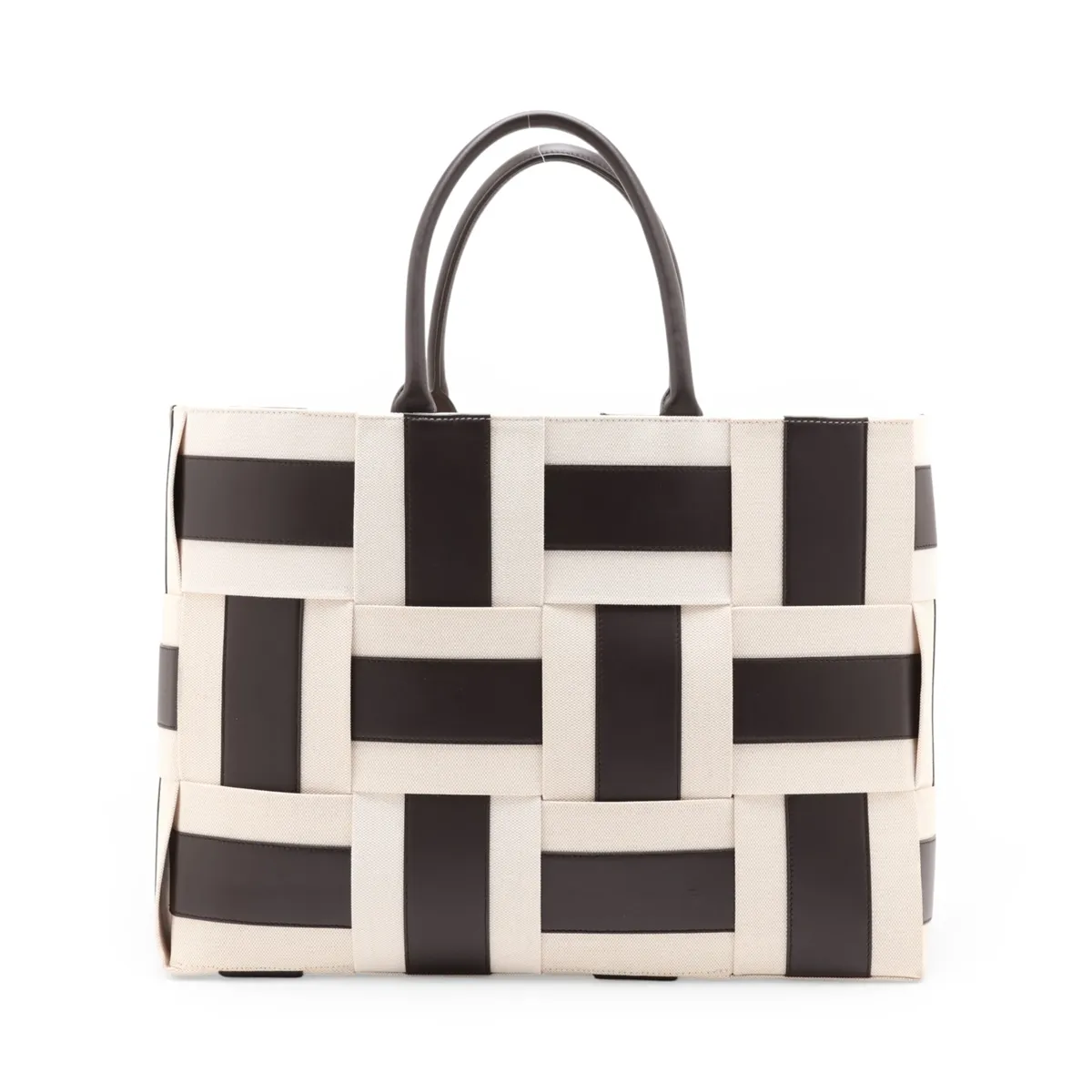 Maxi Intrecciato The Arco Tote Large Canvas x Leather Tote Bag Beige x Black — view 2