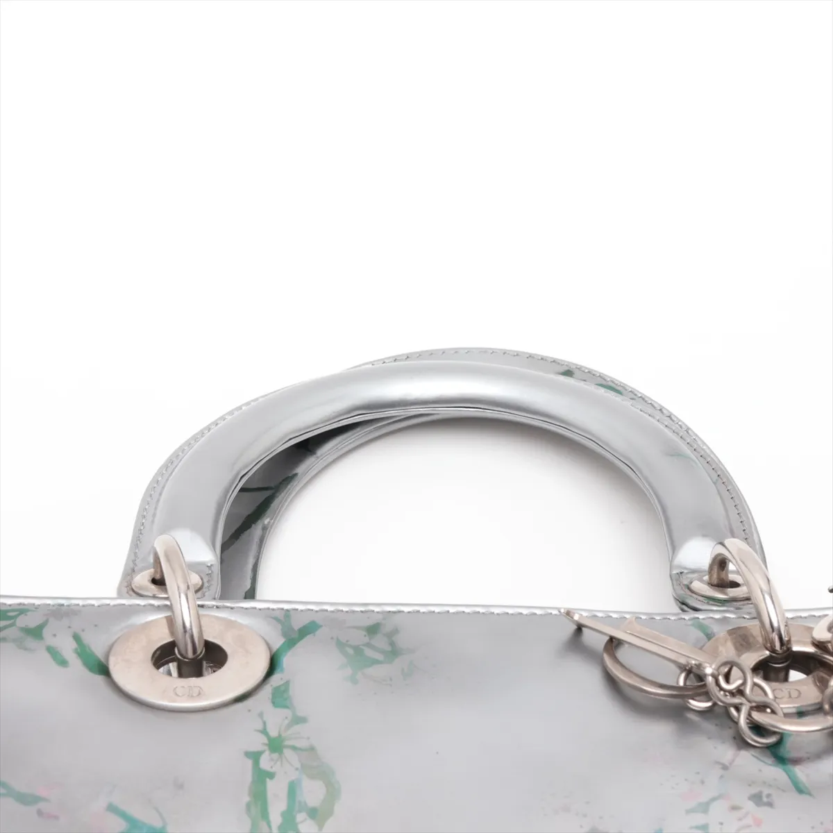 Lady Dior Leather 2-Way Handbag, Silver — view 6