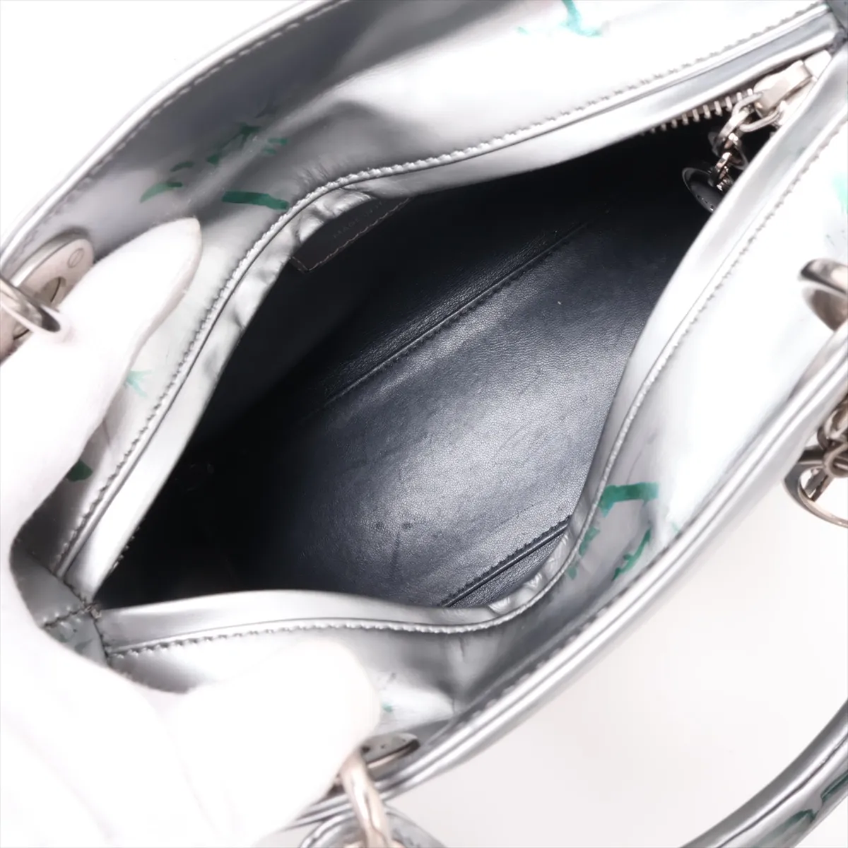 Lady Dior Leather 2-Way Handbag, Silver — view 8