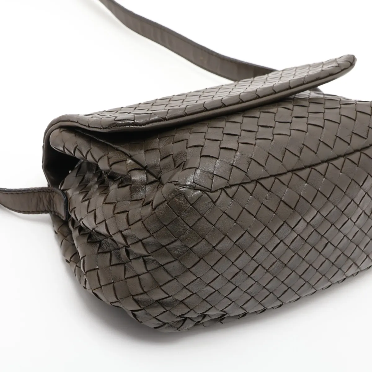 Intrecciato Leather Shoulder Bag, Green — view 4