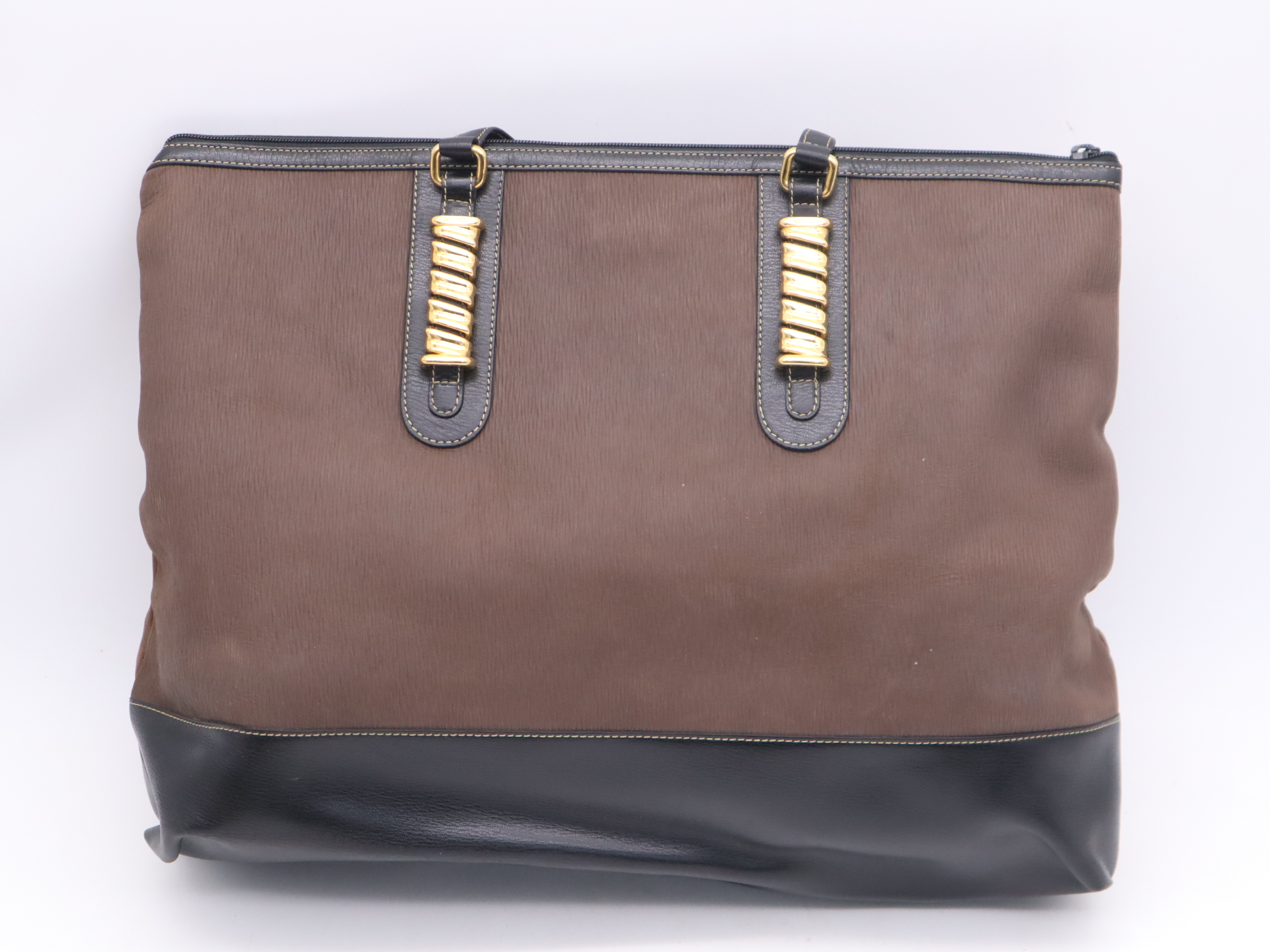 Leather Logo Tote Bag, Brown/Black, Gold Hardware, with Dust Bag — view 2
