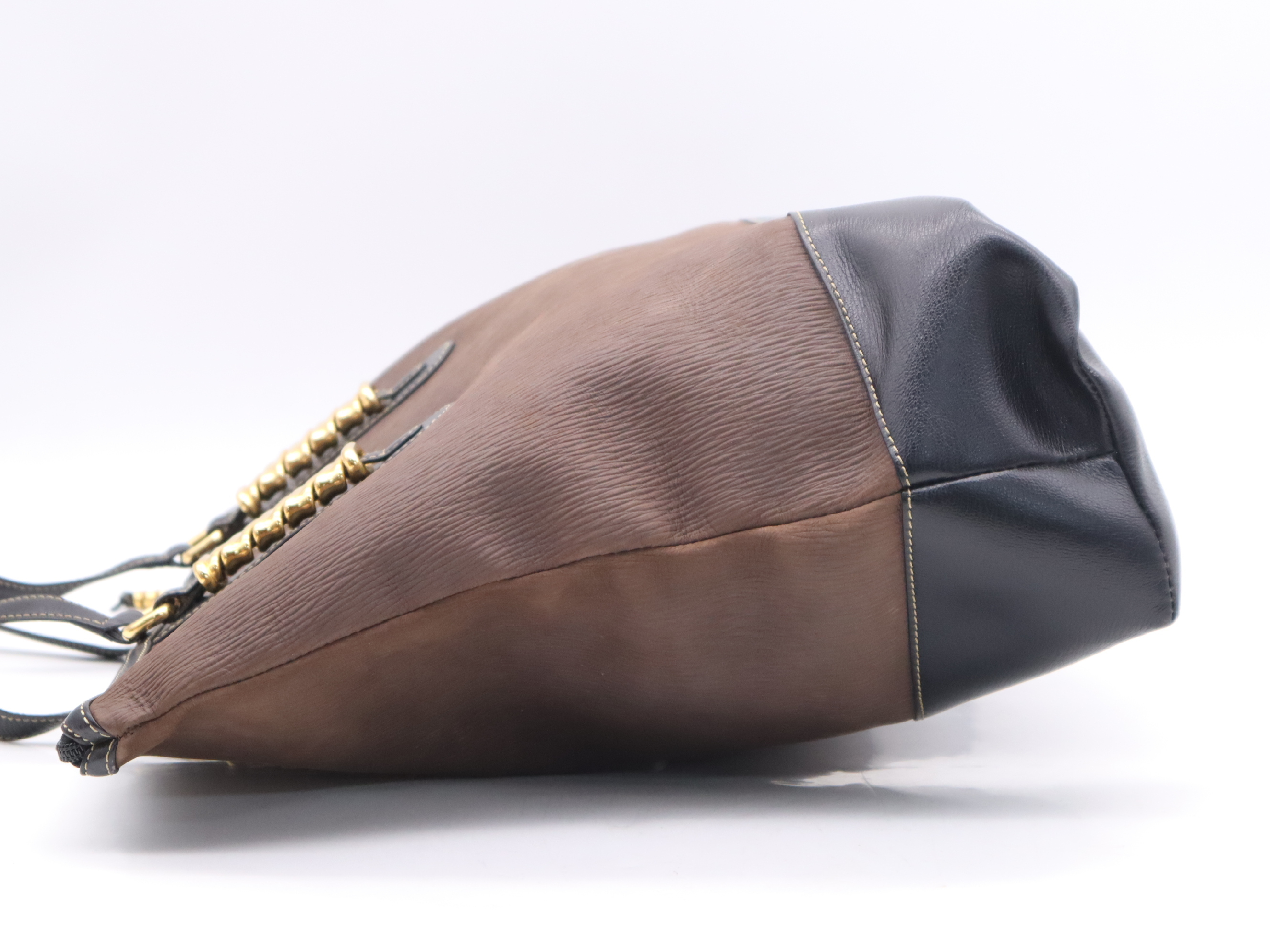 Leather Logo Tote Bag, Brown/Black, Gold Hardware, with Dust Bag — view 3