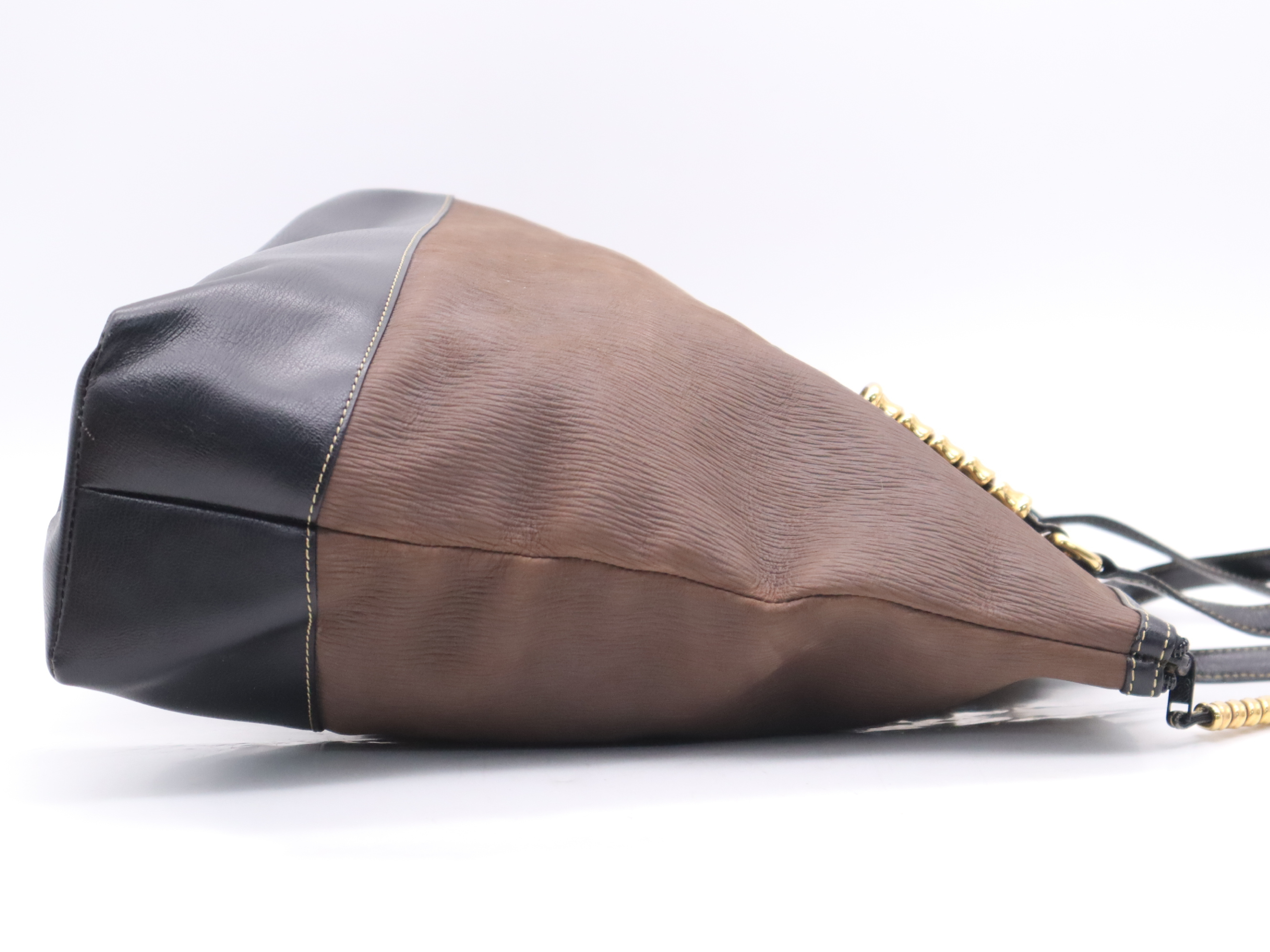 Leather Logo Tote Bag, Brown/Black, Gold Hardware, with Dust Bag — view 5