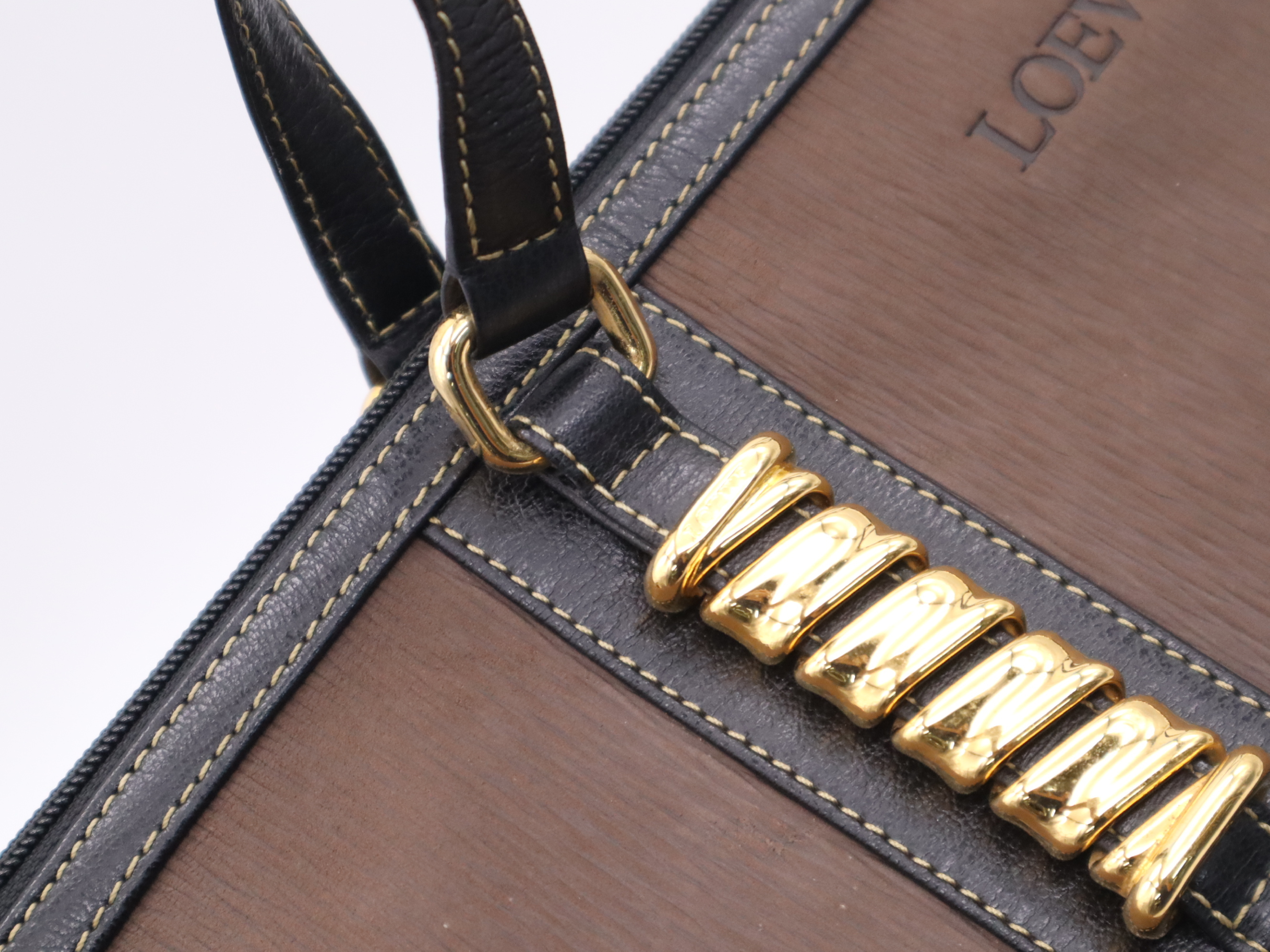 Leather Logo Tote Bag, Brown/Black, Gold Hardware, with Dust Bag — view 7