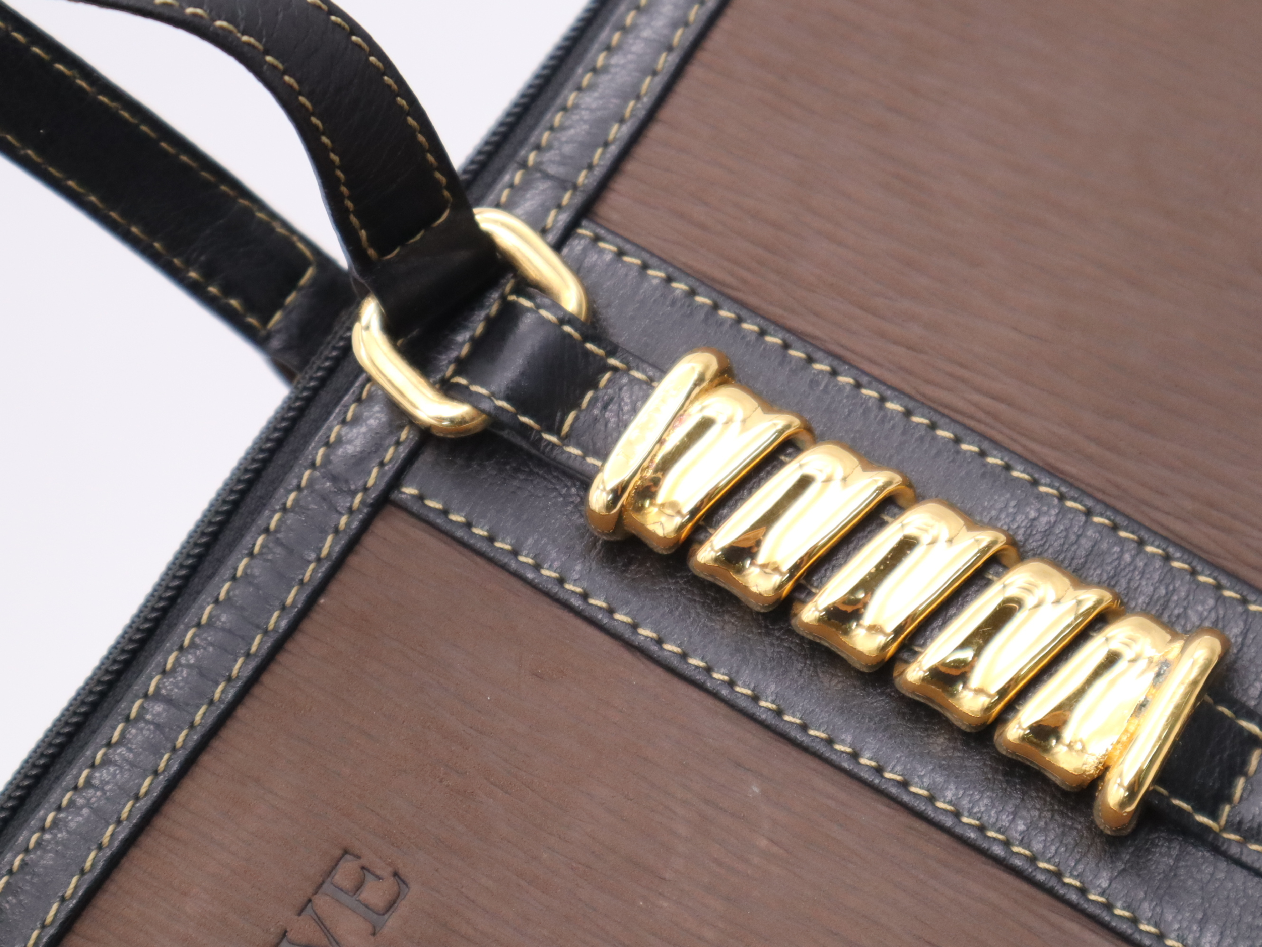 Leather Logo Tote Bag, Brown/Black, Gold Hardware, with Dust Bag — view 8