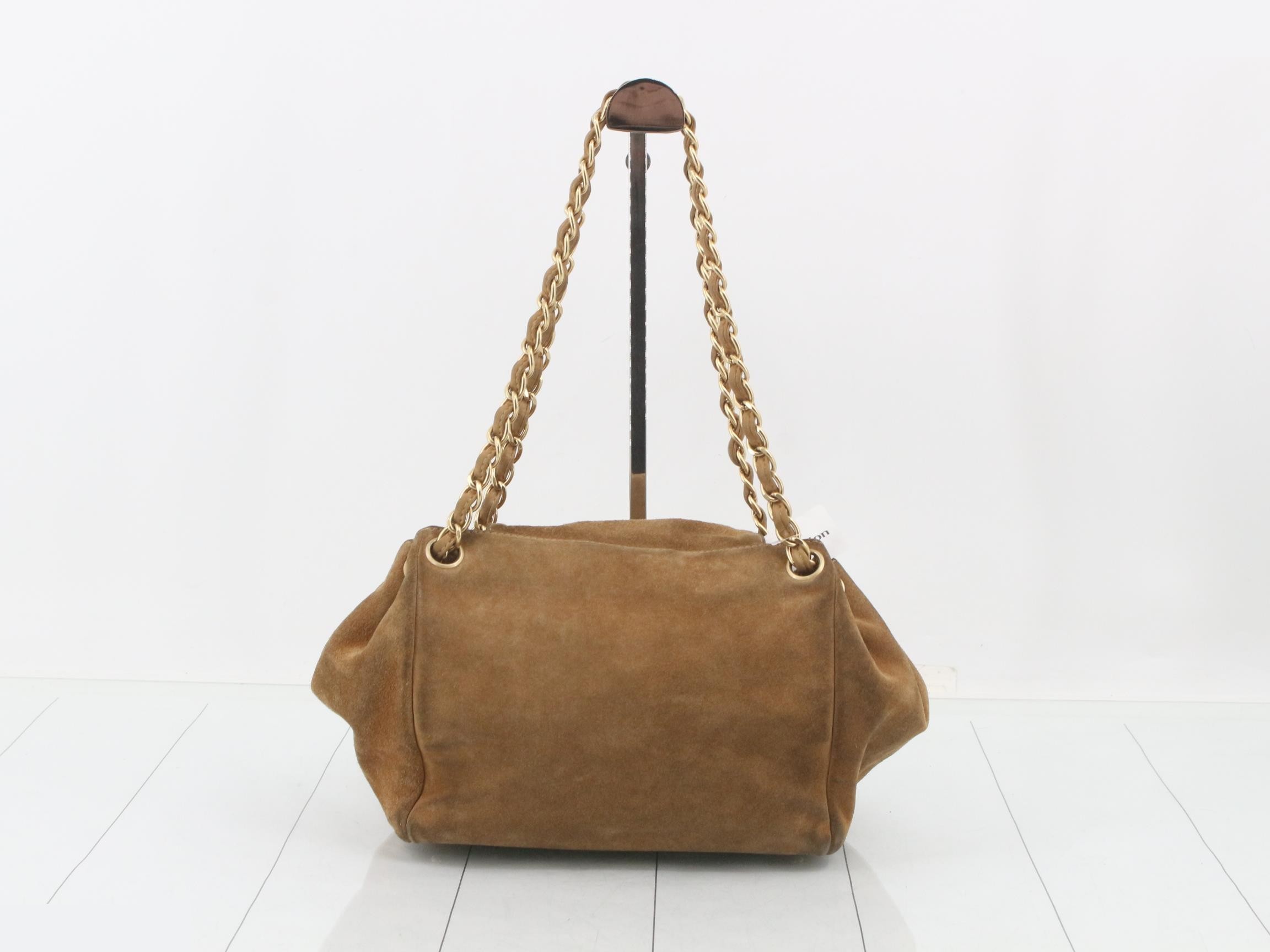 Suede, brown, gold hardware — view 2