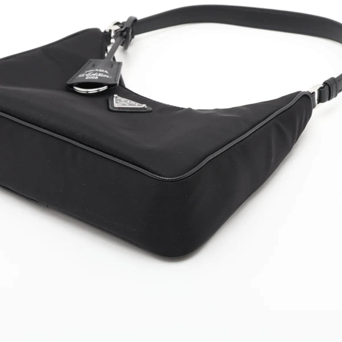 Tessuto Nylon x Leather Shoulder Bag, Black, 1N204X — view 3