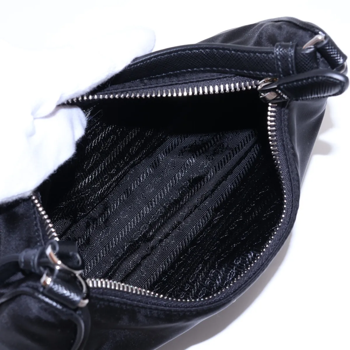 Tessuto Nylon x Leather Shoulder Bag, Black, 1N204X — view 7