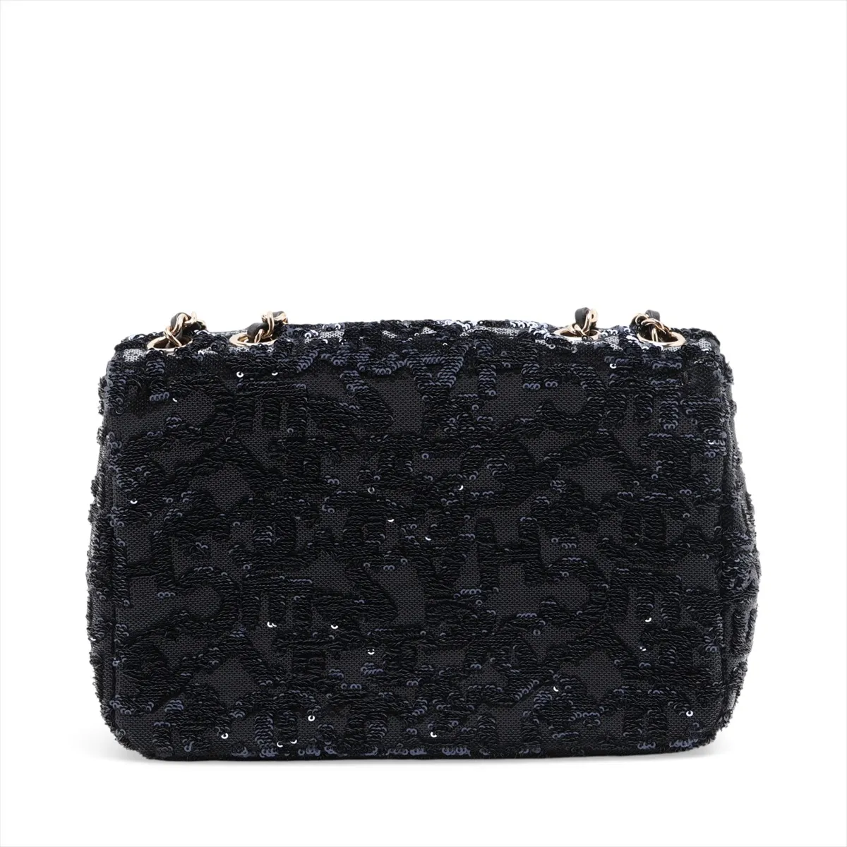 [Individually packaged] Chanel Coco Mark Sequin x Leather Single Flap Double Chain Bag Navy x Black Gold Hardware P2AJ7E2A Random Plate — view 2