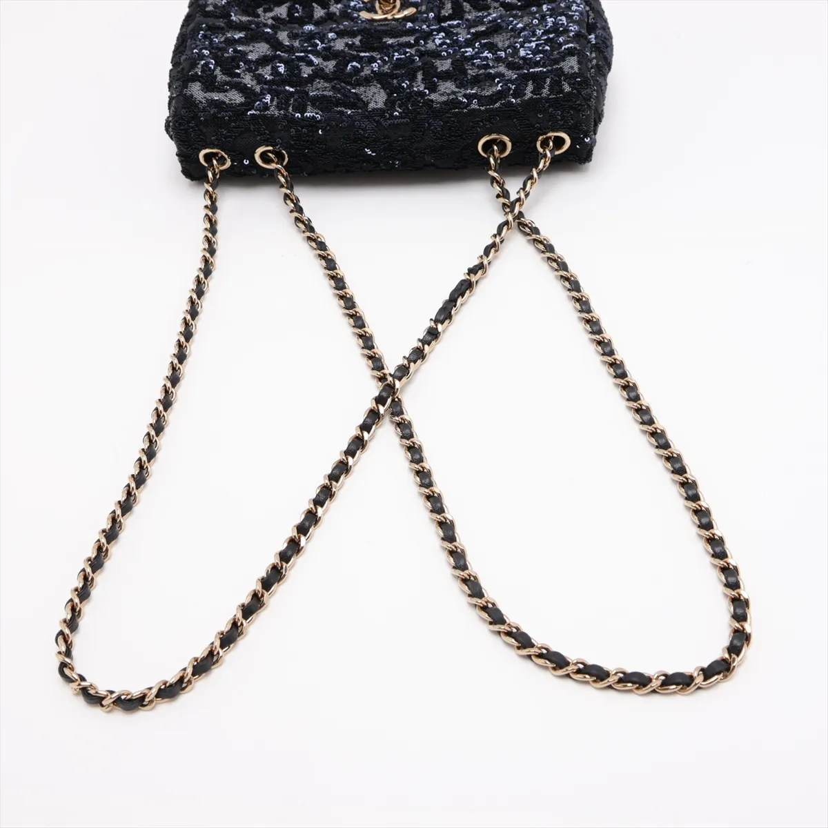 [Individually packaged] Chanel Coco Mark Sequin x Leather Single Flap Double Chain Bag Navy x Black Gold Hardware P2AJ7E2A Random Plate — view 5