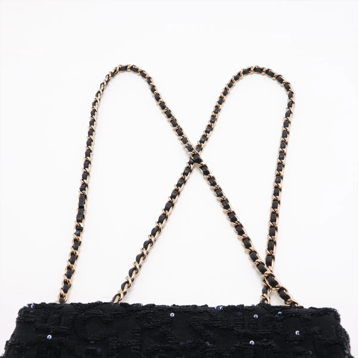 [Individually packaged] Chanel Coco Mark Sequin x Leather Single Flap Double Chain Bag Navy x Black Gold Hardware P2AJ7E2A Random Plate — view 6