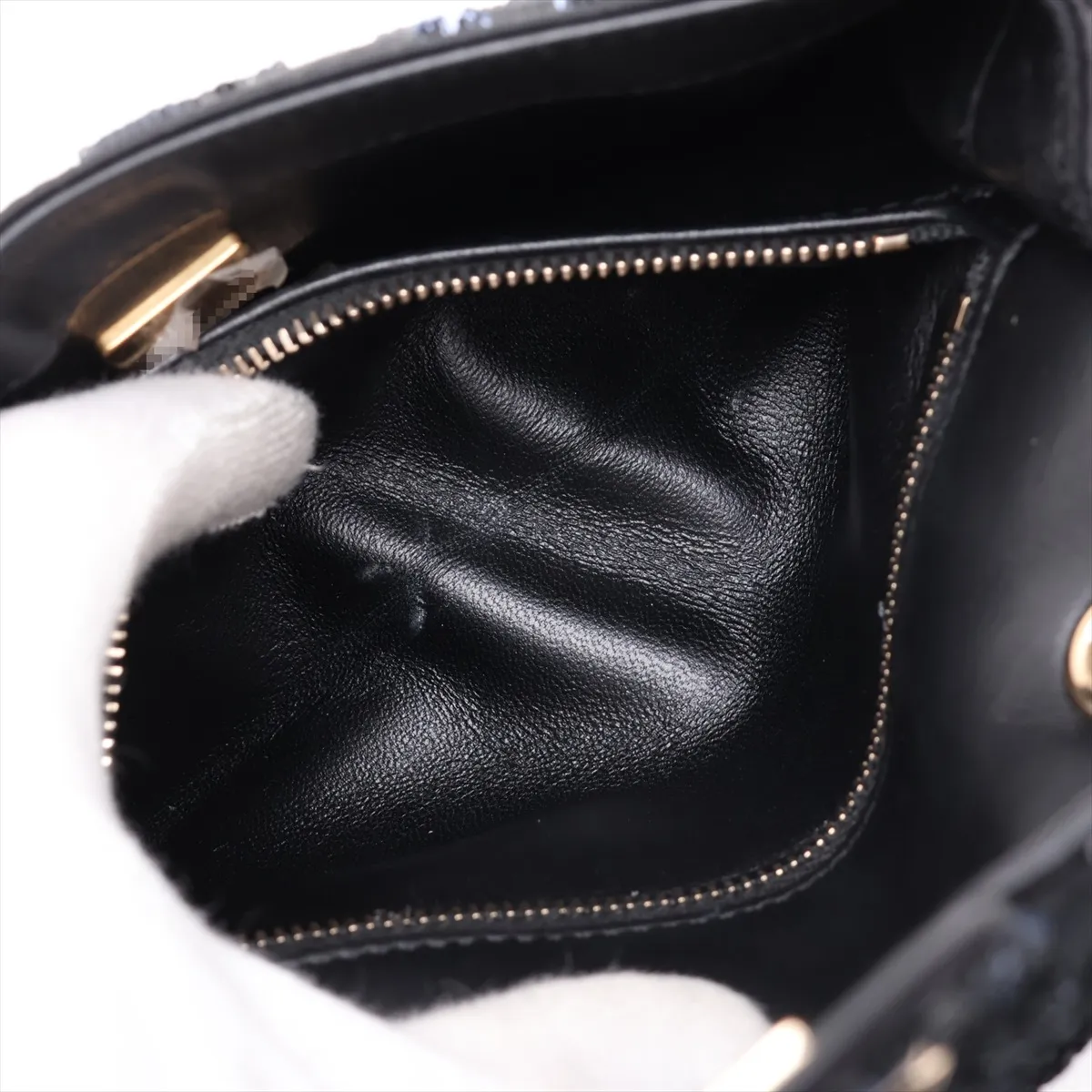 [Individually packaged] Chanel Coco Mark Sequin x Leather Single Flap Double Chain Bag Navy x Black Gold Hardware P2AJ7E2A Random Plate — view 8
