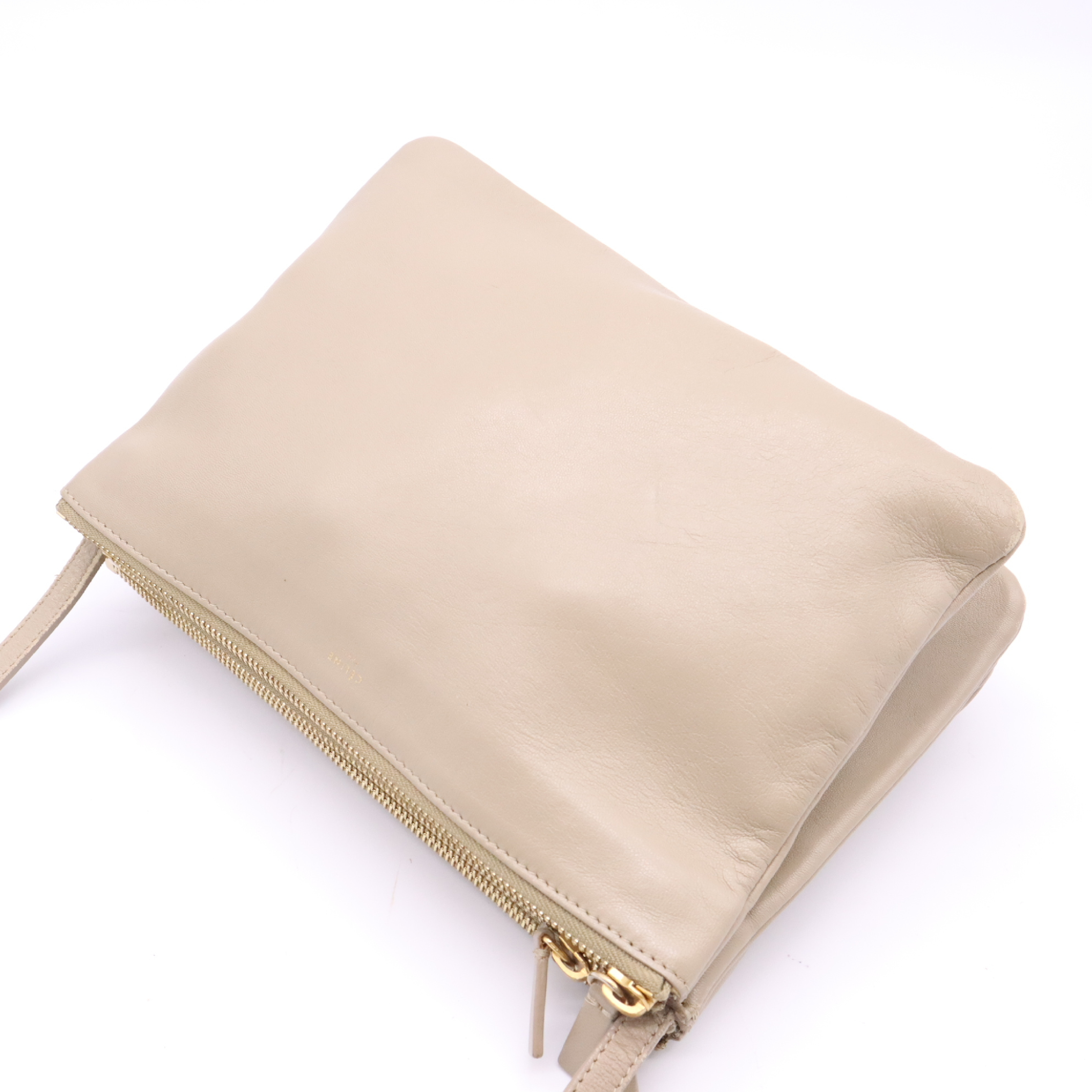 Leather Shoulder Bag, Beige — view 3