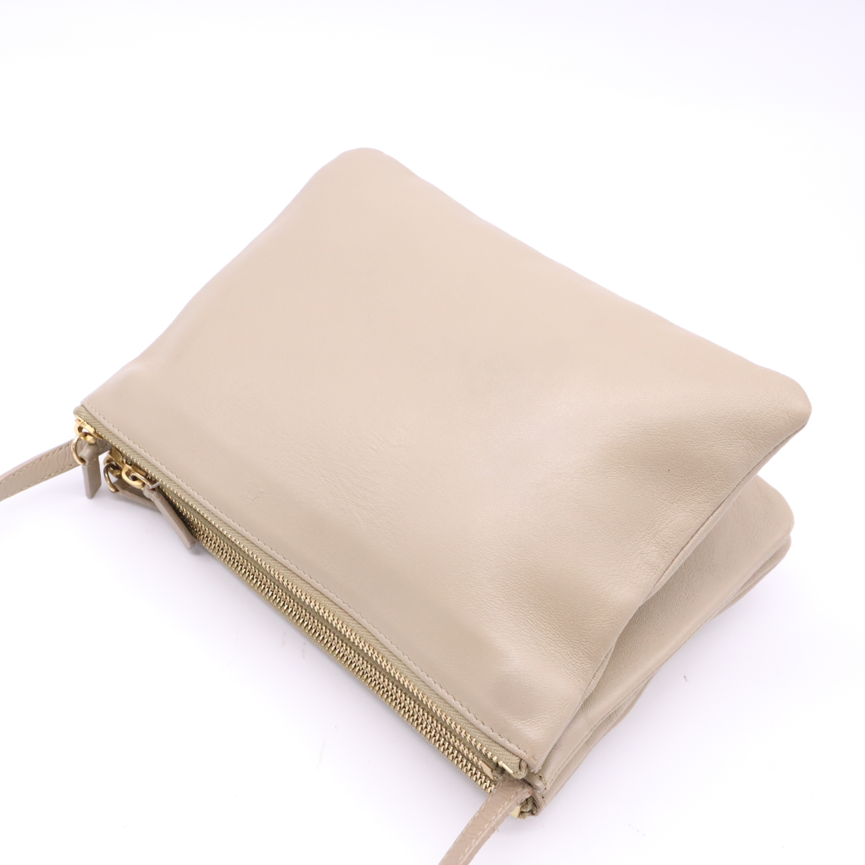 Leather Shoulder Bag, Beige — view 4