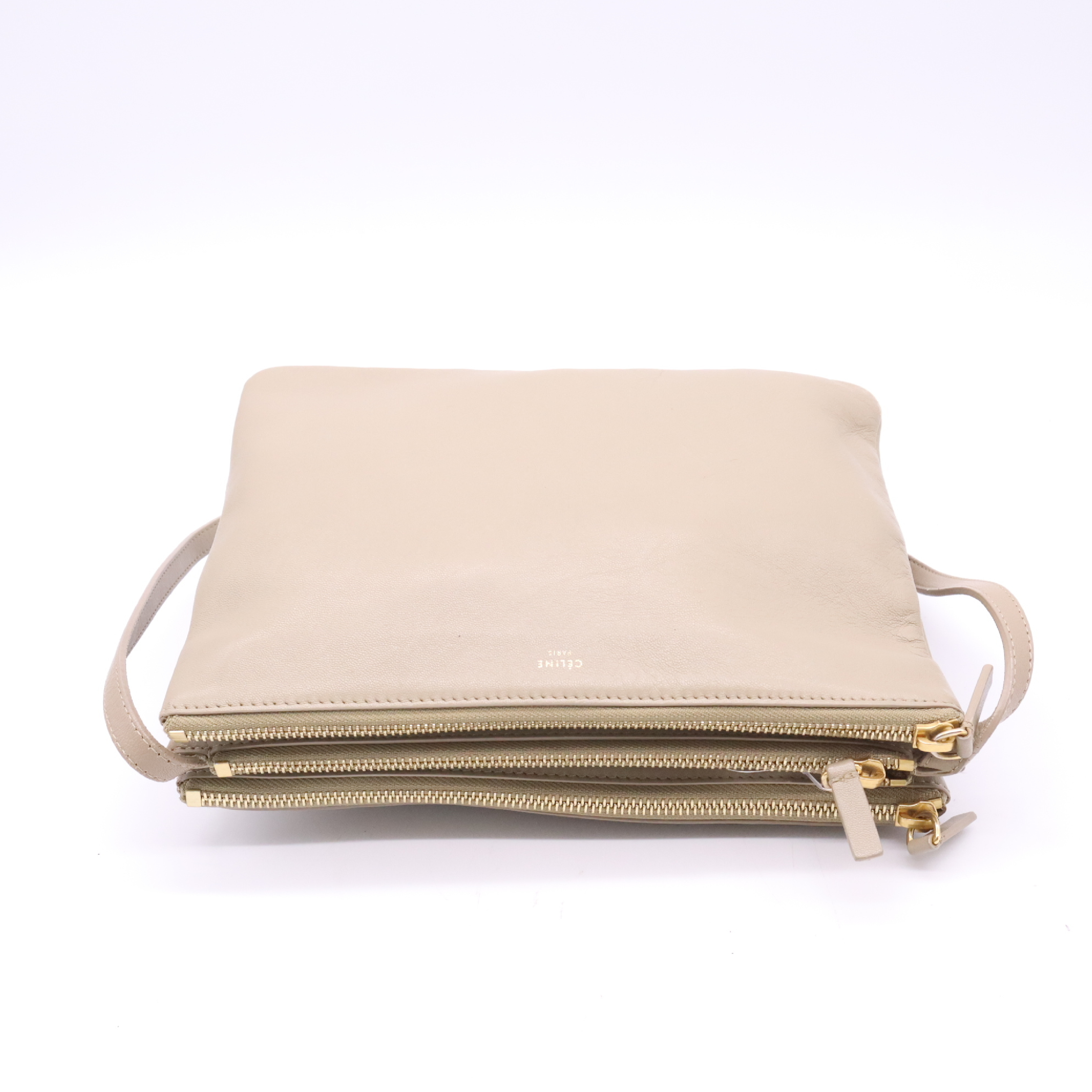 Leather Shoulder Bag, Beige — view 6