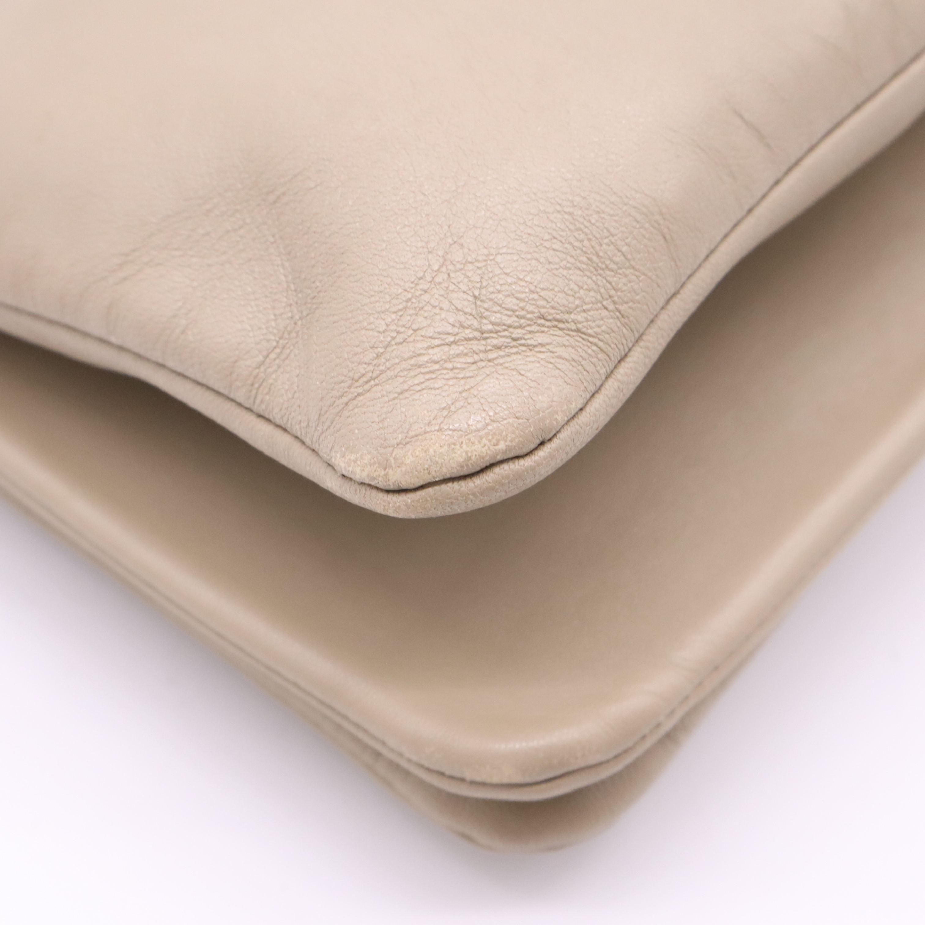 Leather Shoulder Bag, Beige — view 8