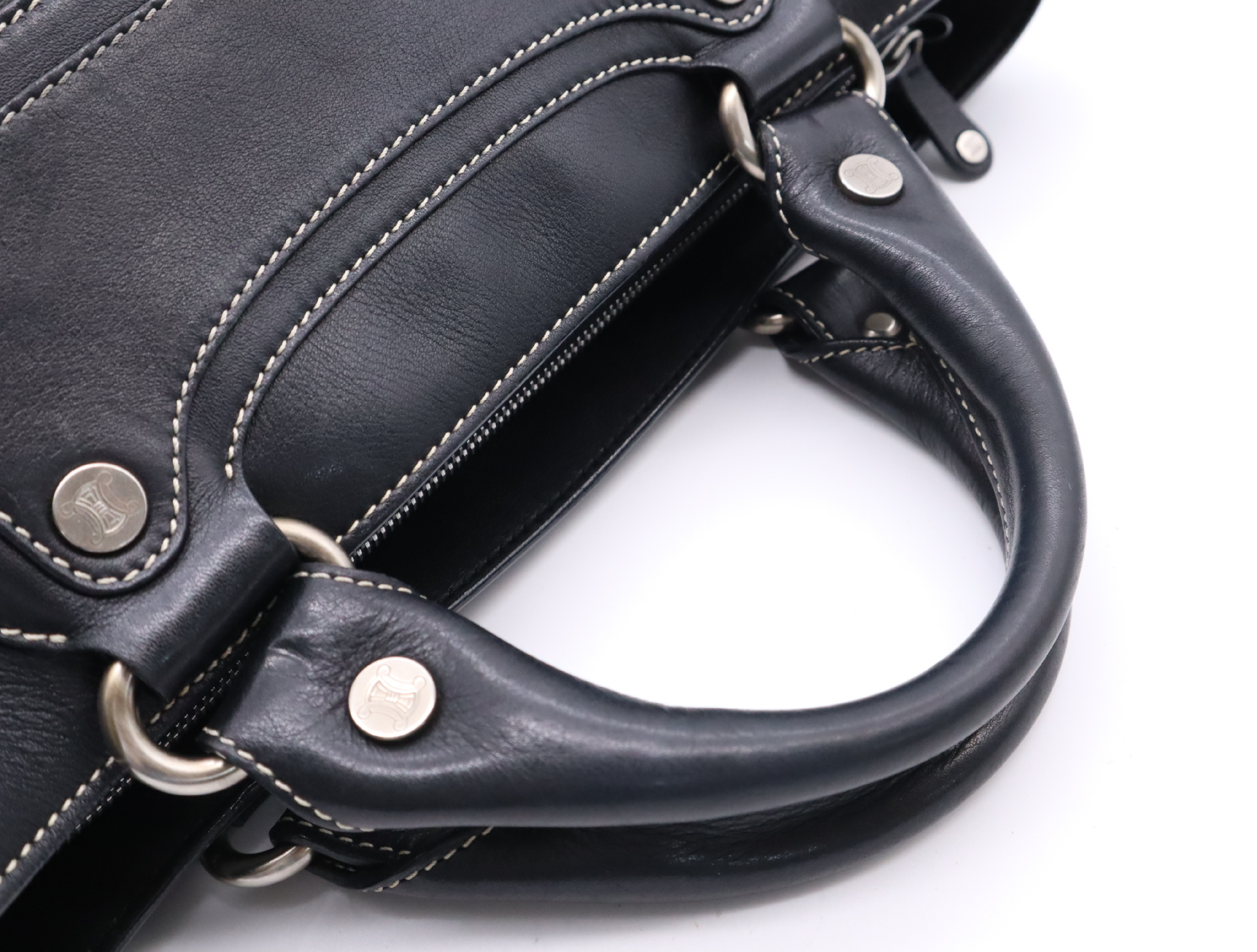 Leather Boogie Bag, Black, Silver Hardware, Handbag — view 12