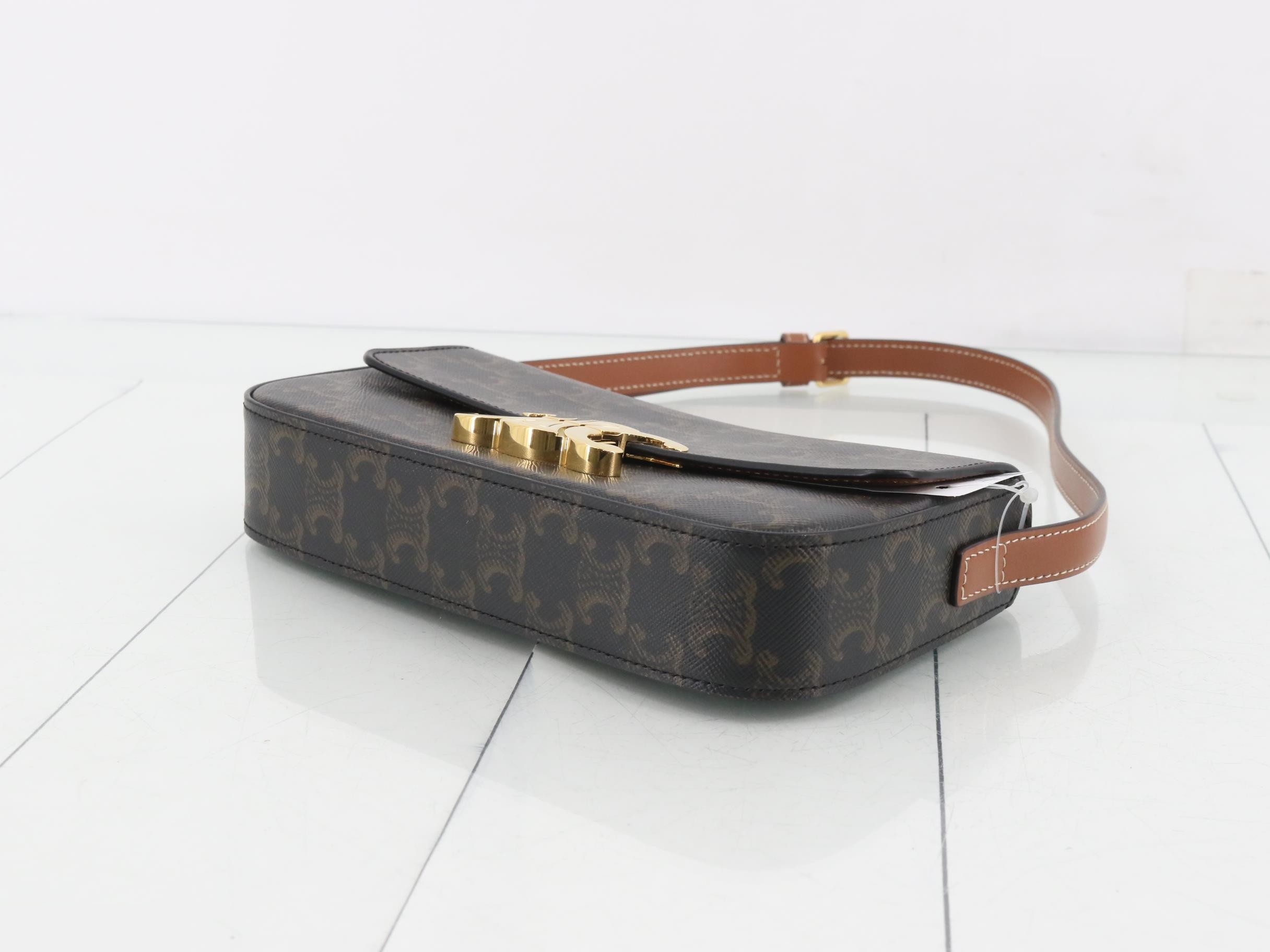 Claude One-Shoulder Bag, Leather, Brown, Triomphe — view 6