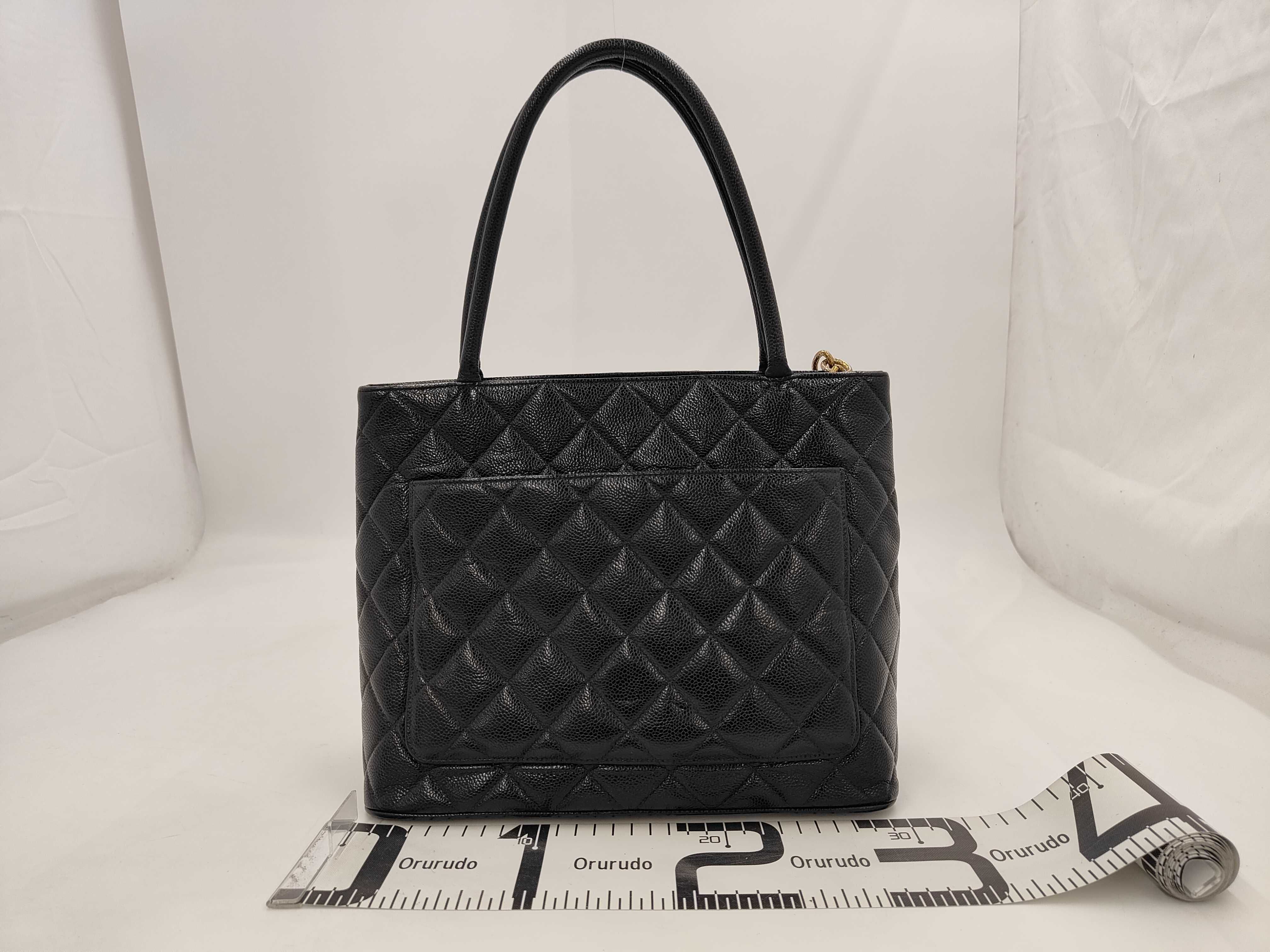 Caviar Skin G Medal Reissue Tote Bag, Black — view 2