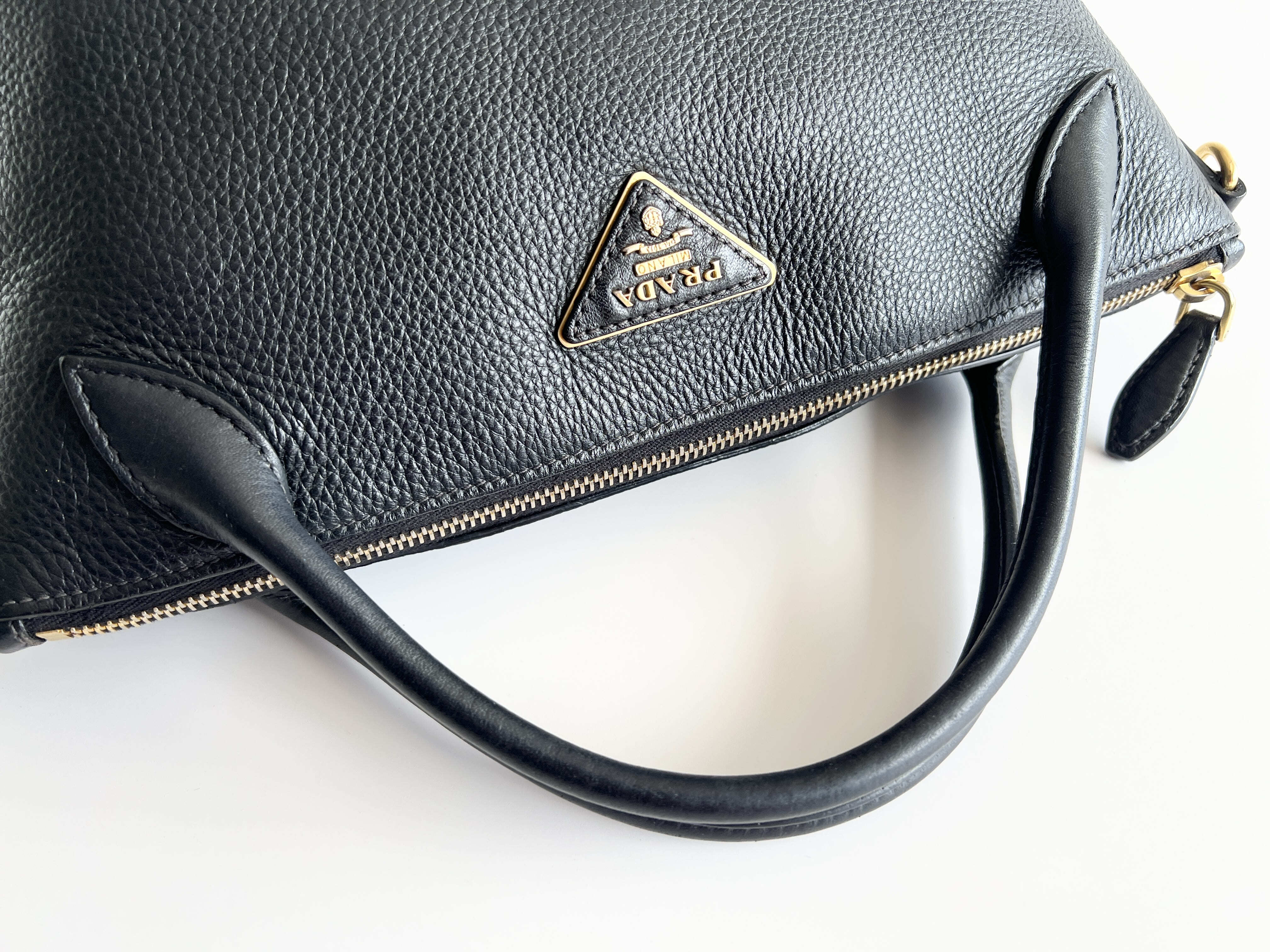 Triangle Logo Vitello Daino Leather Handbag — view 3