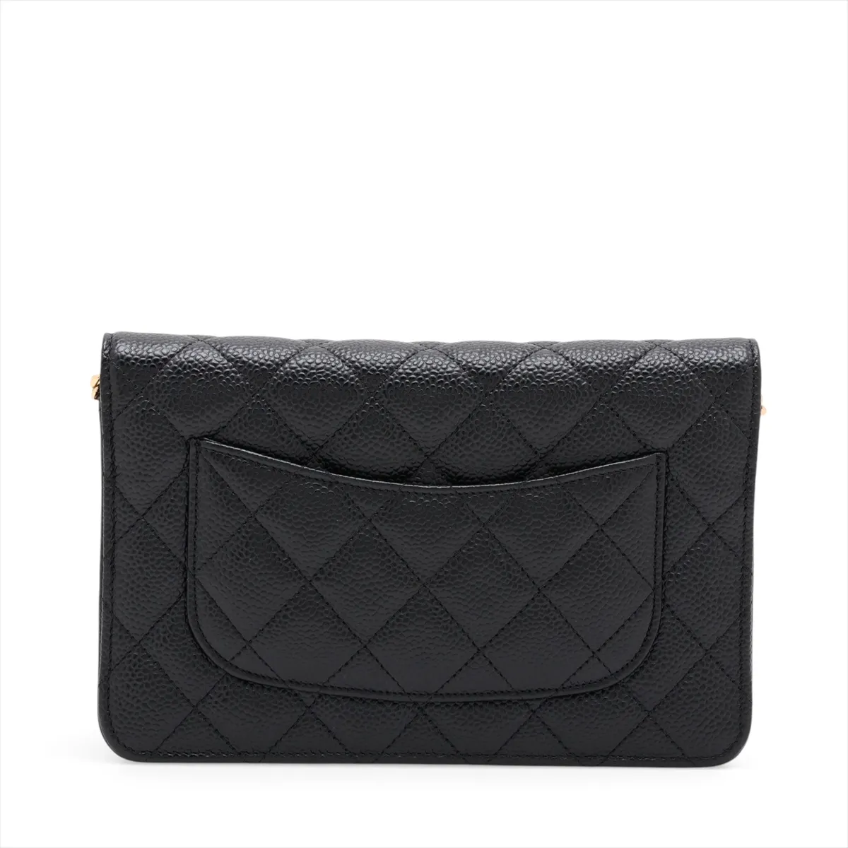 Matelassé Caviar Skin Chain Wallet, Black with Gold Hardware, 30782503 (Serial Number in the 30s) — view 2