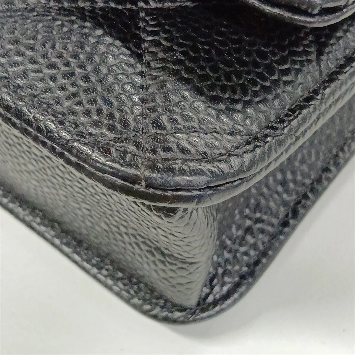 Matelassé Caviar Skin Chain Wallet, Black with Gold Hardware, 30782503 (Serial Number in the 30s) — view 12