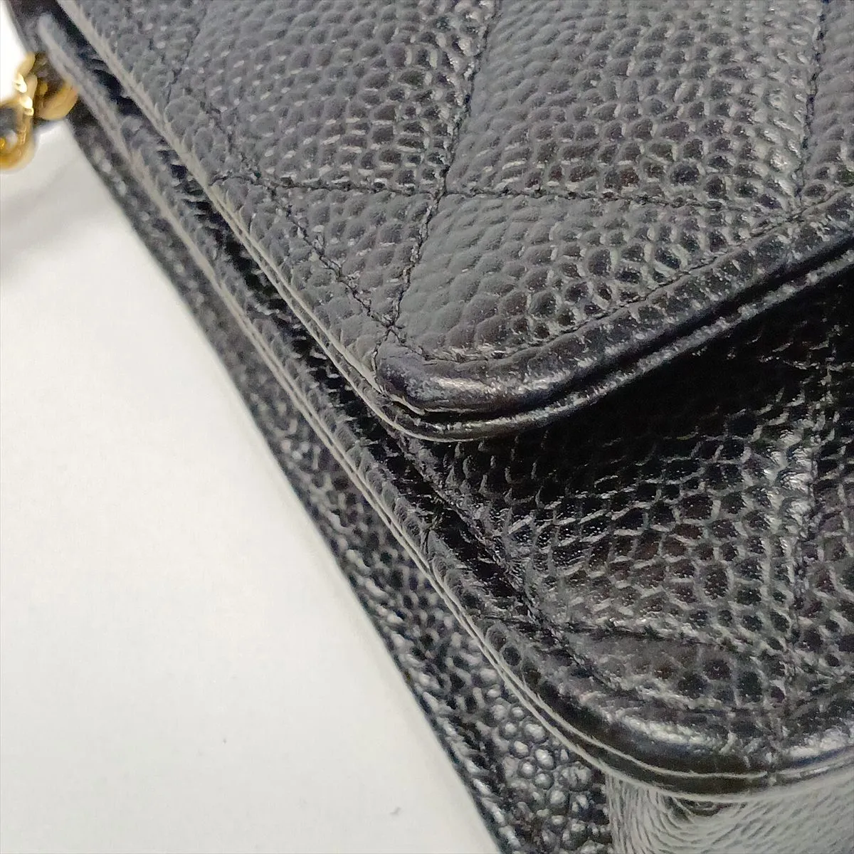 Matelassé Caviar Skin Chain Wallet, Black with Gold Hardware, 30782503 (Serial Number in the 30s) — view 13