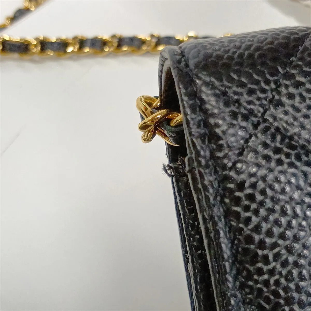 Matelassé Caviar Skin Chain Wallet, Black with Gold Hardware, 30782503 (Serial Number in the 30s) — view 14