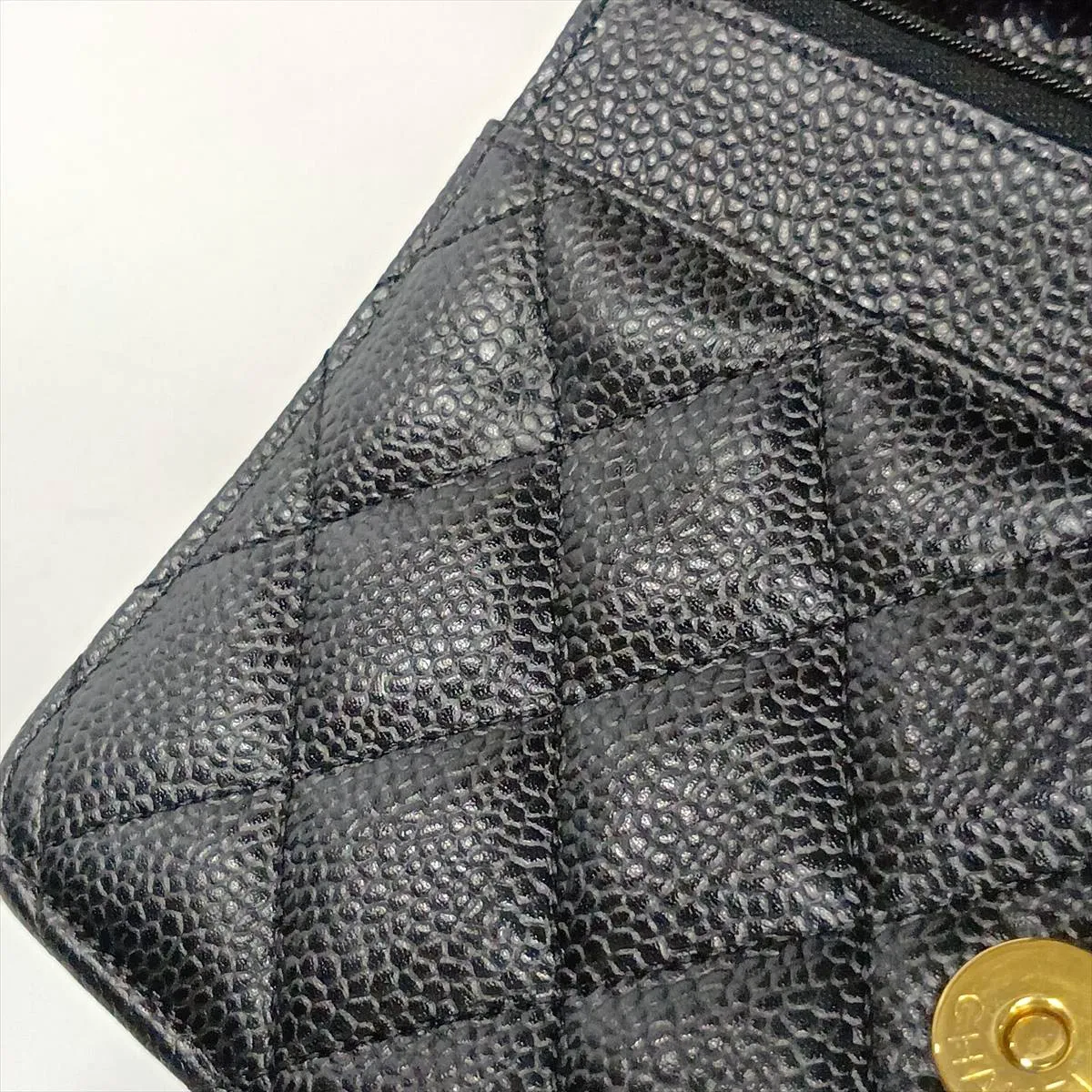Matelassé Caviar Skin Chain Wallet, Black with Gold Hardware, 30782503 (Serial Number in the 30s) — view 15