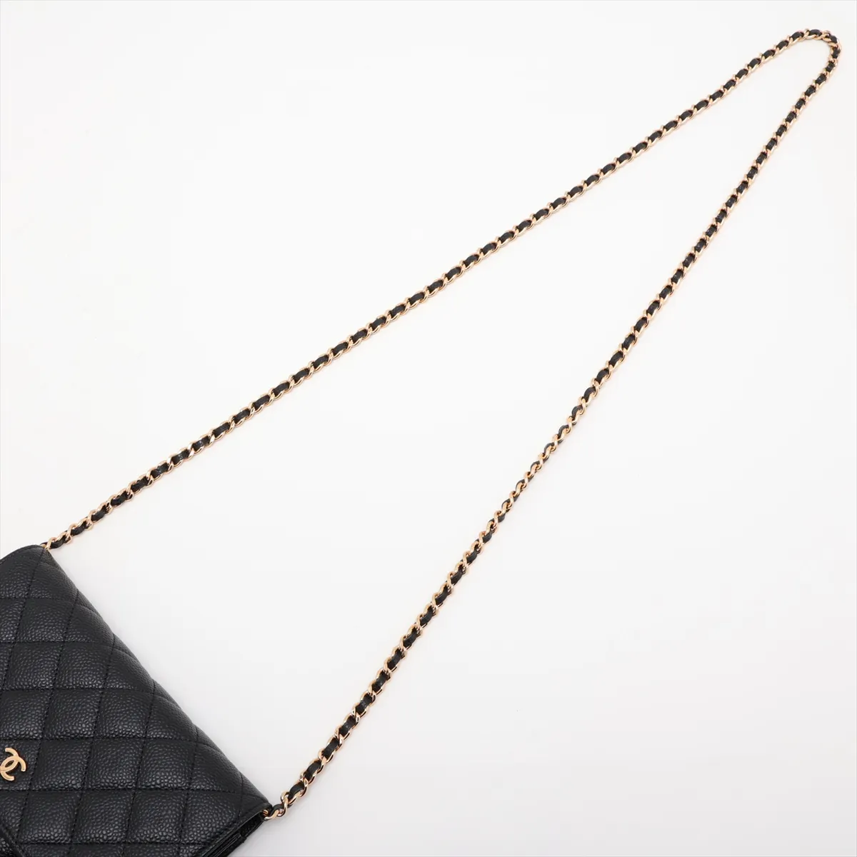 Matelassé Caviar Skin Chain Wallet, Black with Gold Hardware, 30782503 (Serial Number in the 30s) — view 5