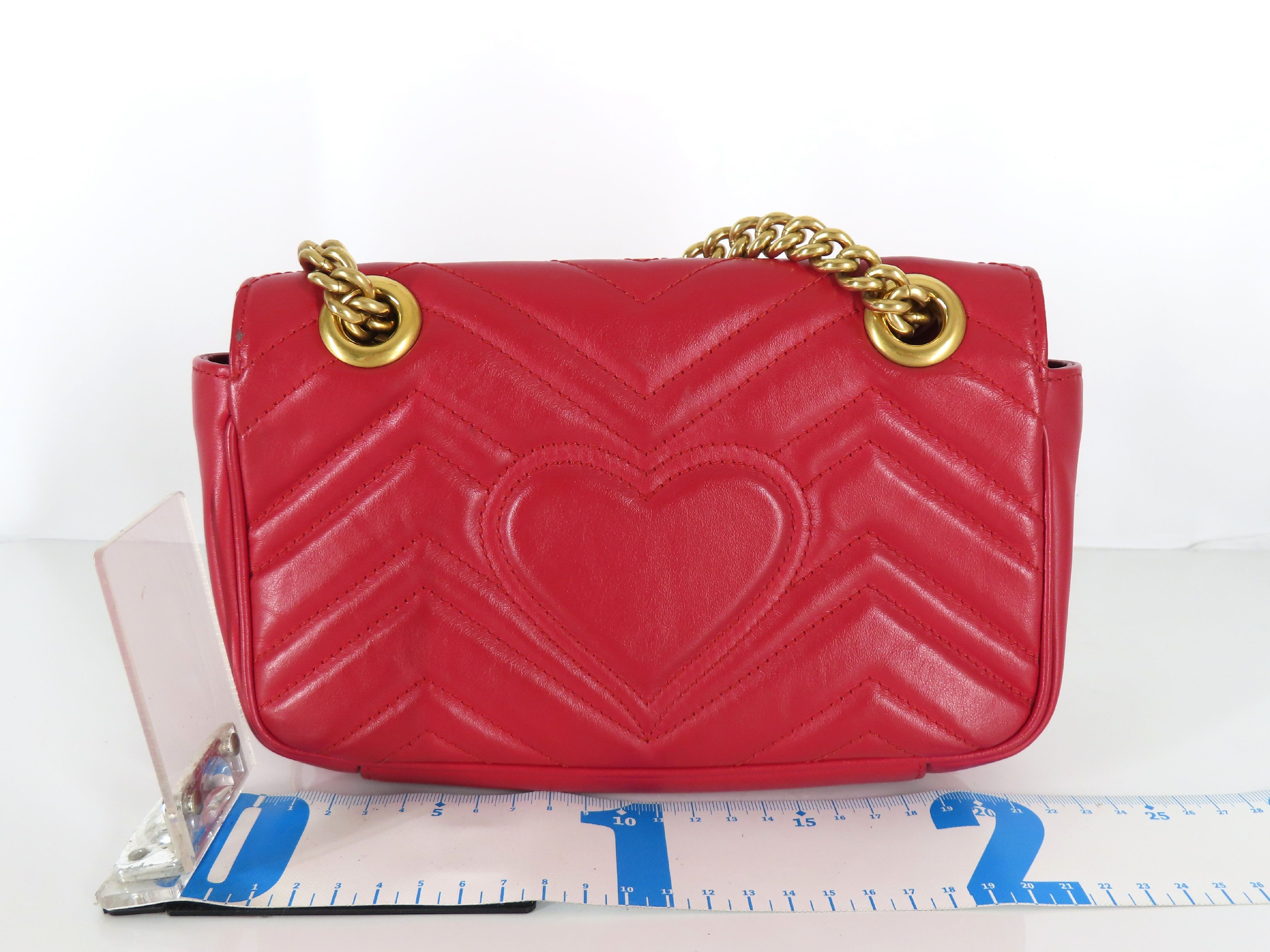 ID- GG Marmont Cow Skin Chain Shoulder Bag Red #446744 Shoulder Bag — view 2