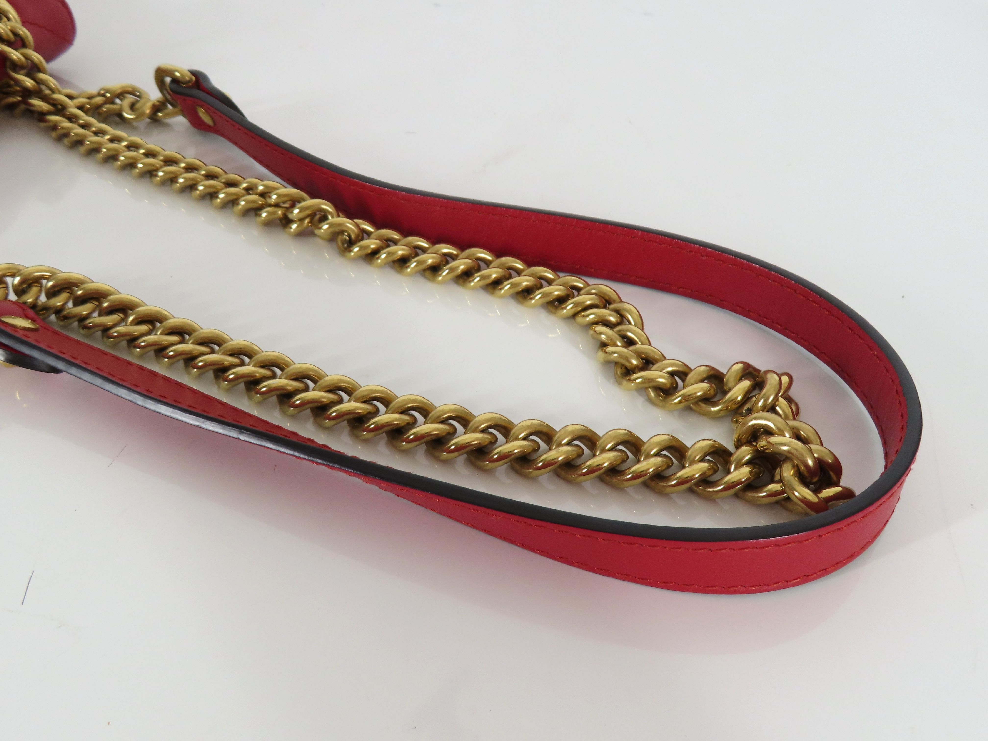 ID- GG Marmont Cow Skin Chain Shoulder Bag Red #446744 Shoulder Bag — view 3