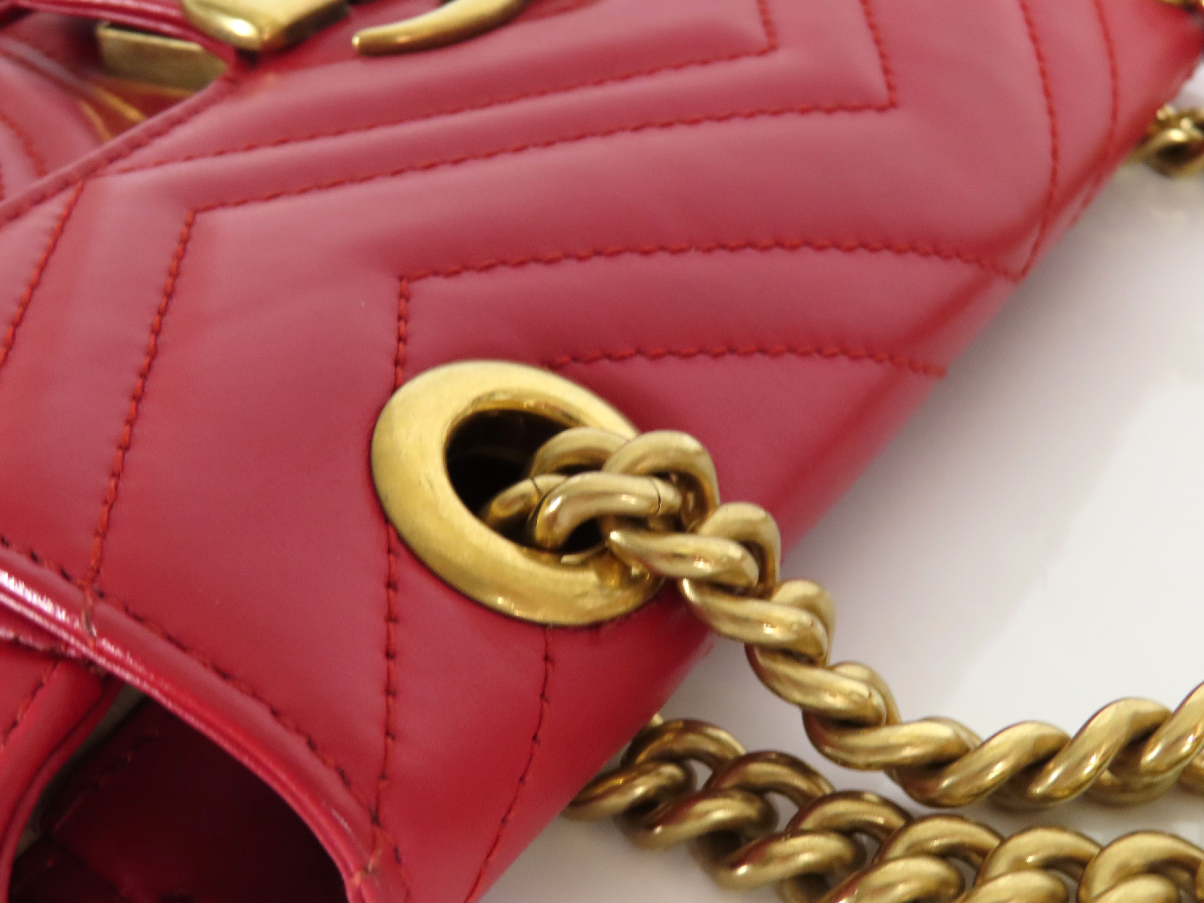 ID- GG Marmont Cow Skin Chain Shoulder Bag Red #446744 Shoulder Bag — view 5