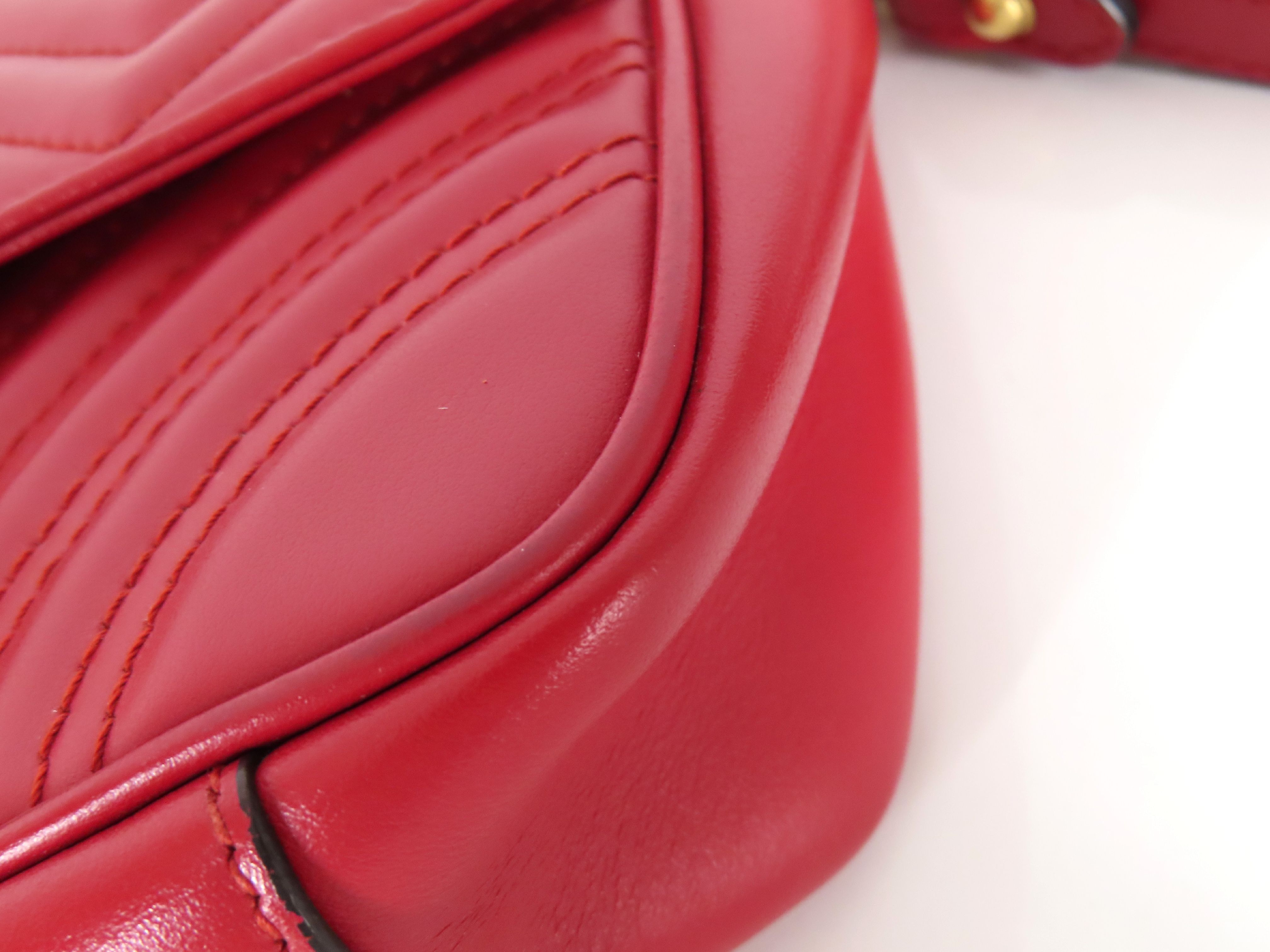 ID- GG Marmont Cow Skin Chain Shoulder Bag Red #446744 Shoulder Bag — view 6