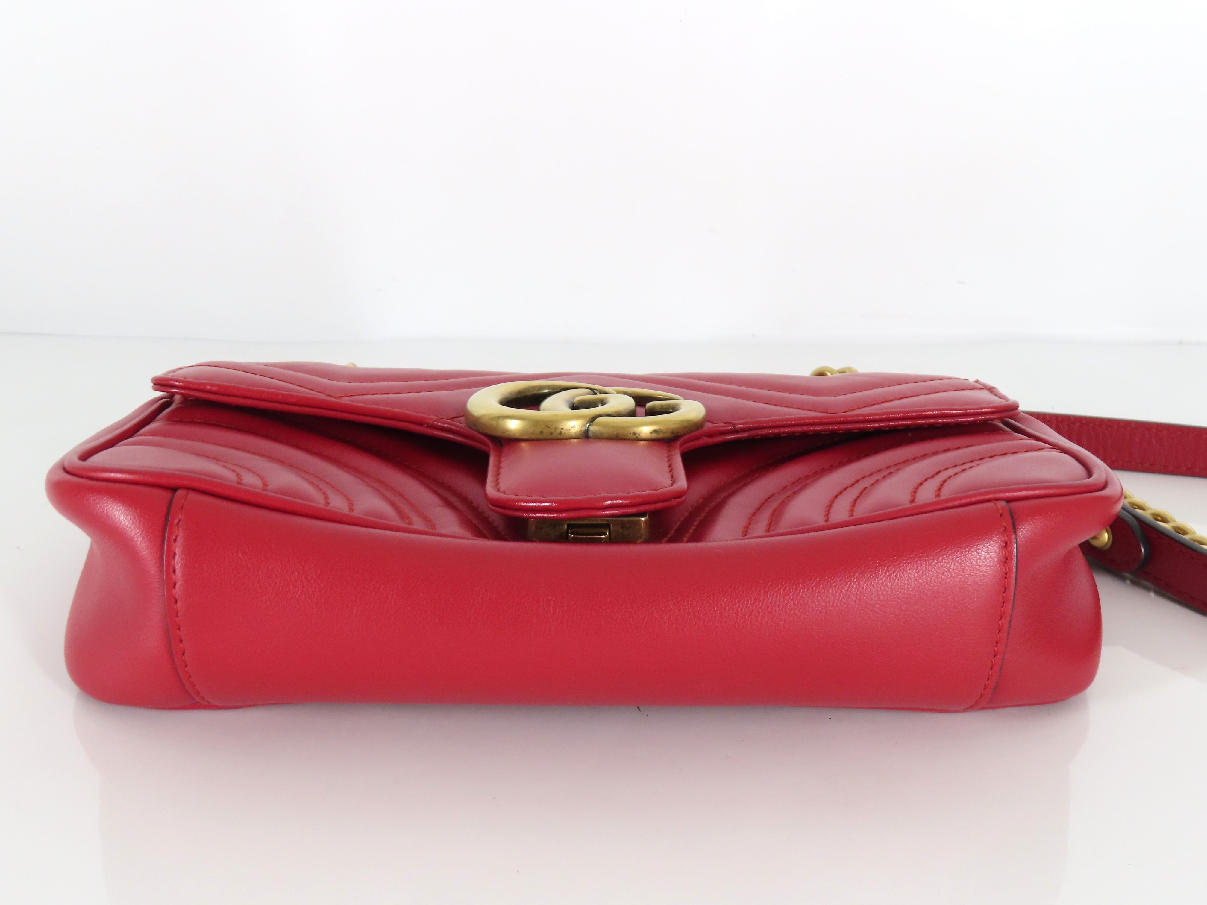 ID- GG Marmont Cow Skin Chain Shoulder Bag Red #446744 Shoulder Bag — view 7
