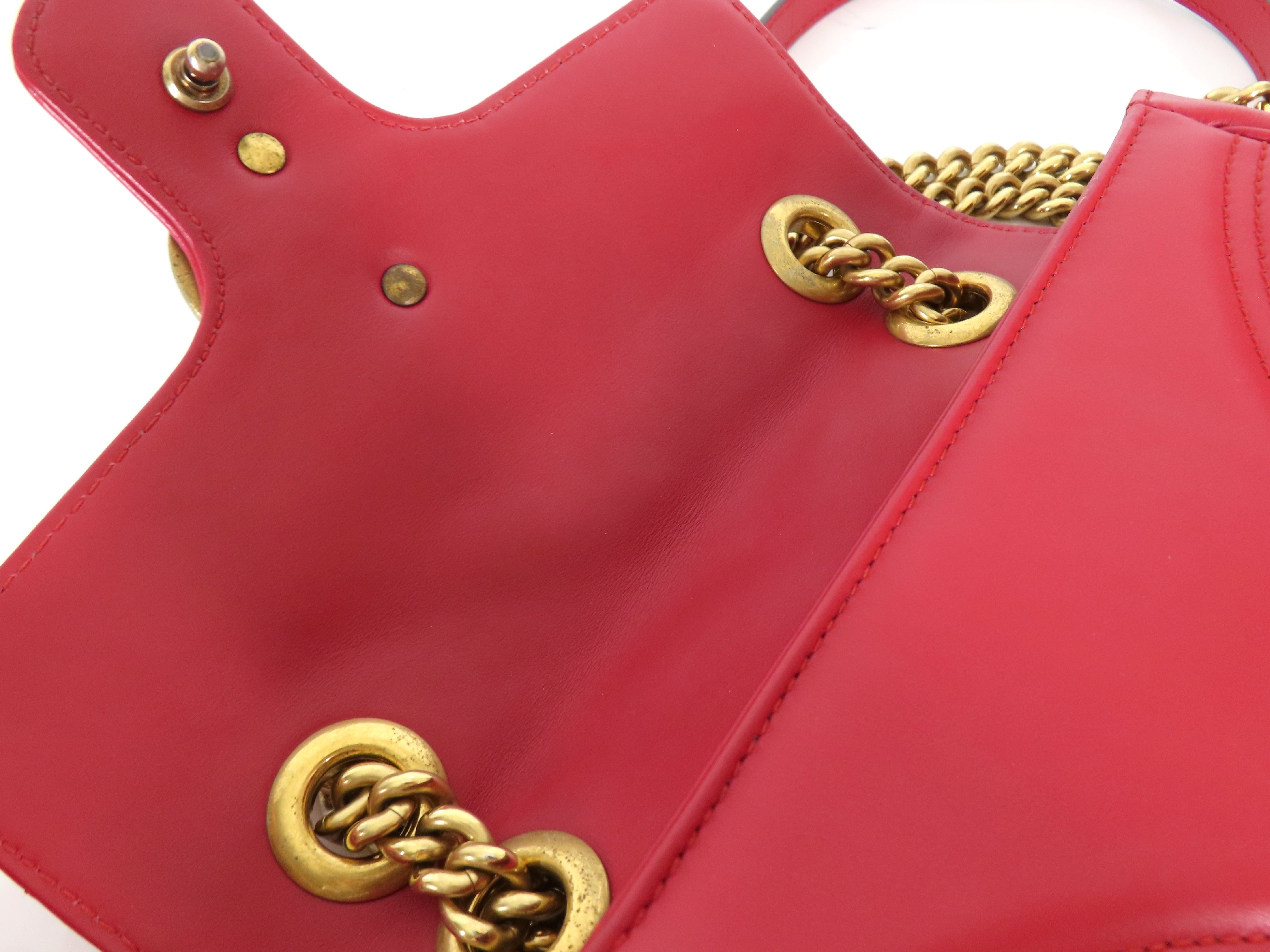 ID- GG Marmont Cow Skin Chain Shoulder Bag Red #446744 Shoulder Bag — view 8