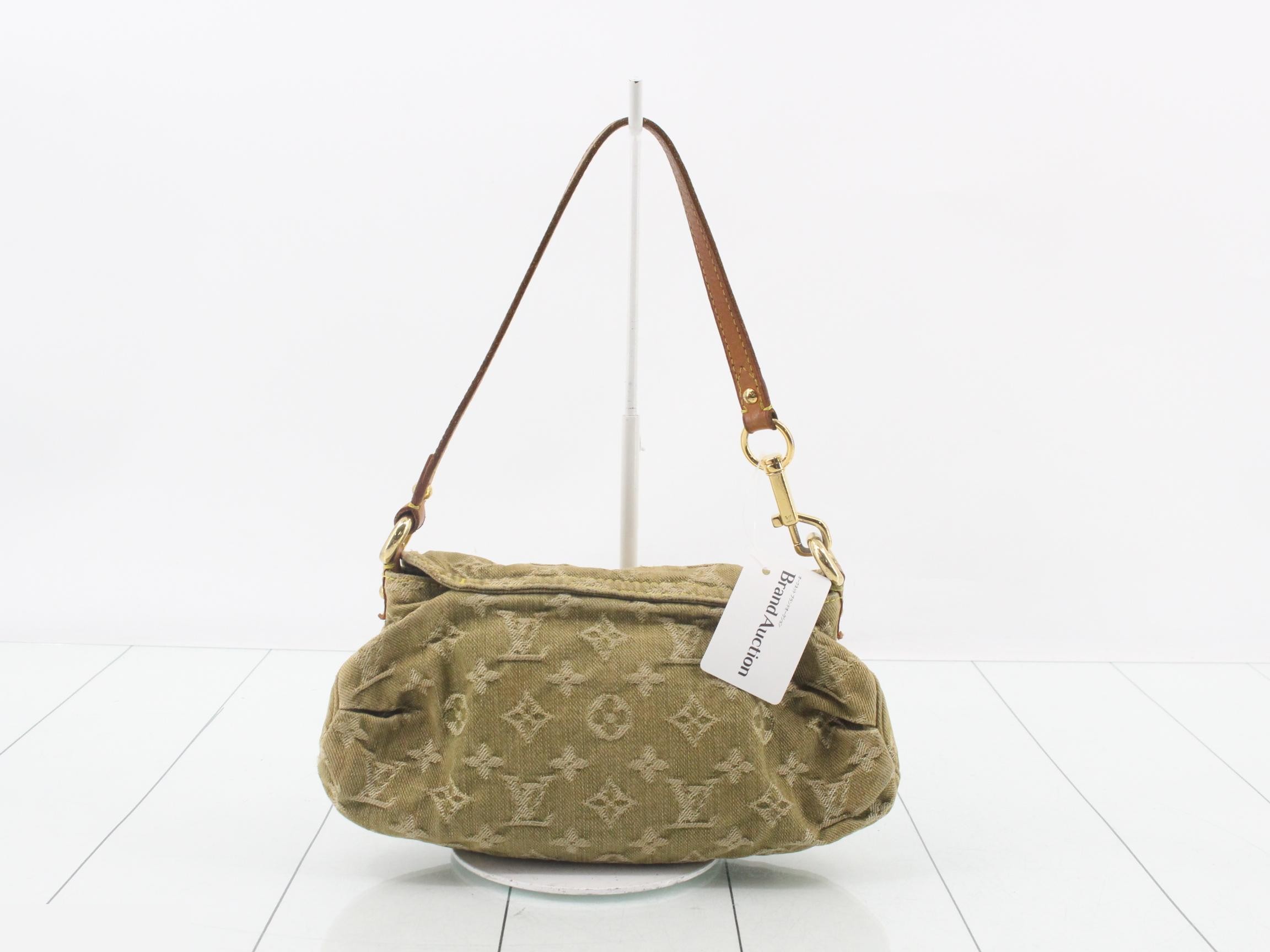 Monogram Denim Pleaty Shoulder Bag (Green) — view 2